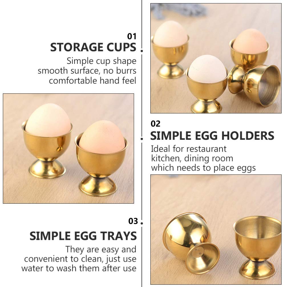DOITOOL 4-Piece Golden Stainless Steel Egg Cup Holders - Elegant Metal Egg Stand Trays for Soft/Hard Boiled Eggs - Perfect Breakfast Kitchen Tool for Easter Brunch, Hotel Buffets & Family Dining