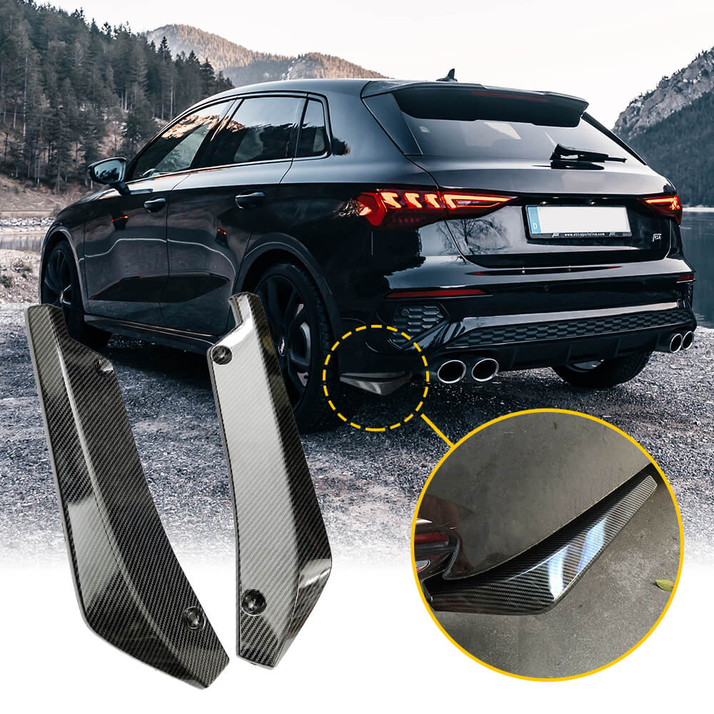 Universal Auto Carbon Fiber Rear Bumper Diffuser Splitter Canards Lip Spoiler 2pcs - High Performance Car Body Kit for Sports & Luxury Vehicles - Perfect for Racing, Car Shows & Street Style Enhancement