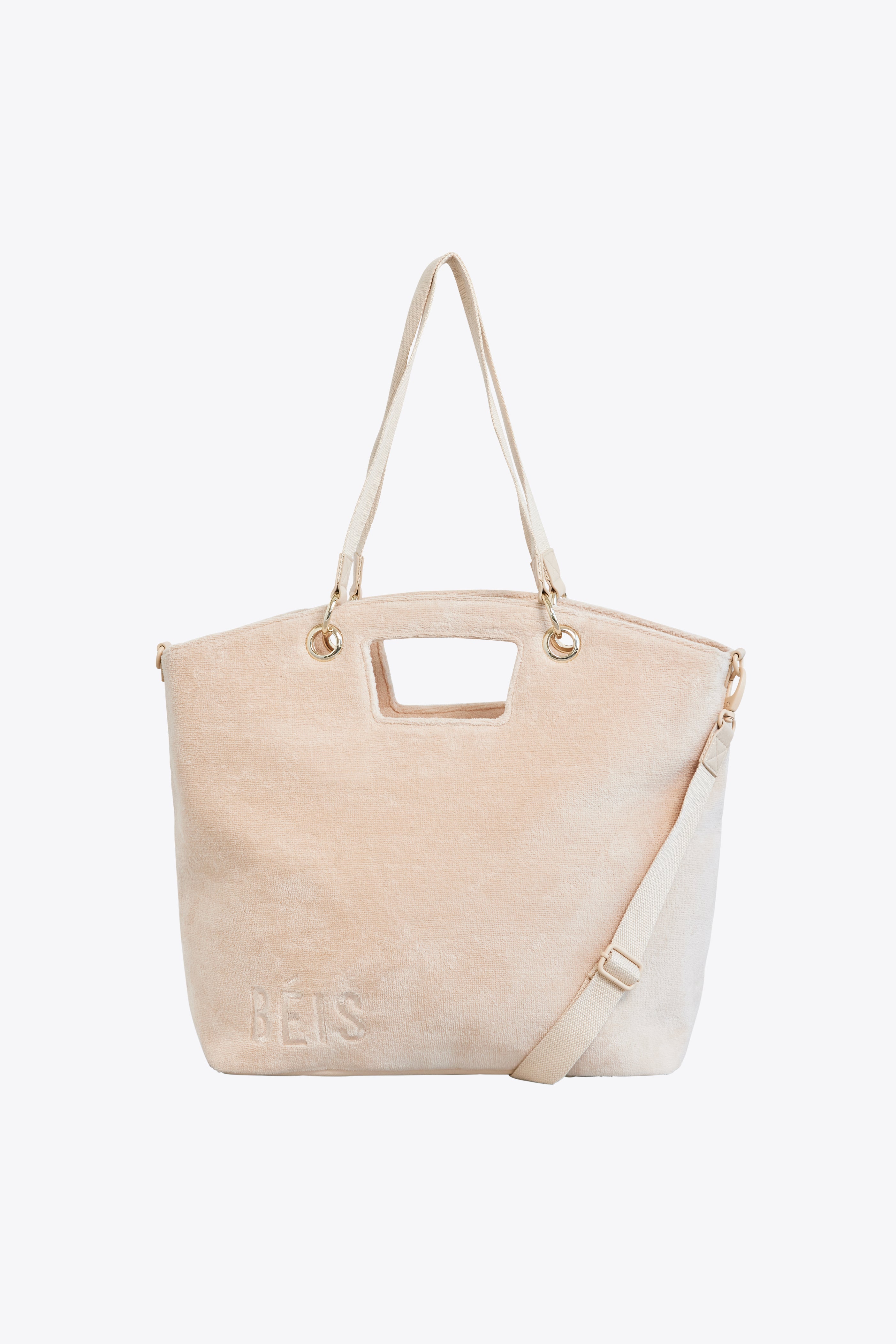 Beige Terry Tote Bag - Soft Cotton Canvas Beach Tote for Women - Perfect for Shopping, Travel & Everyday Use