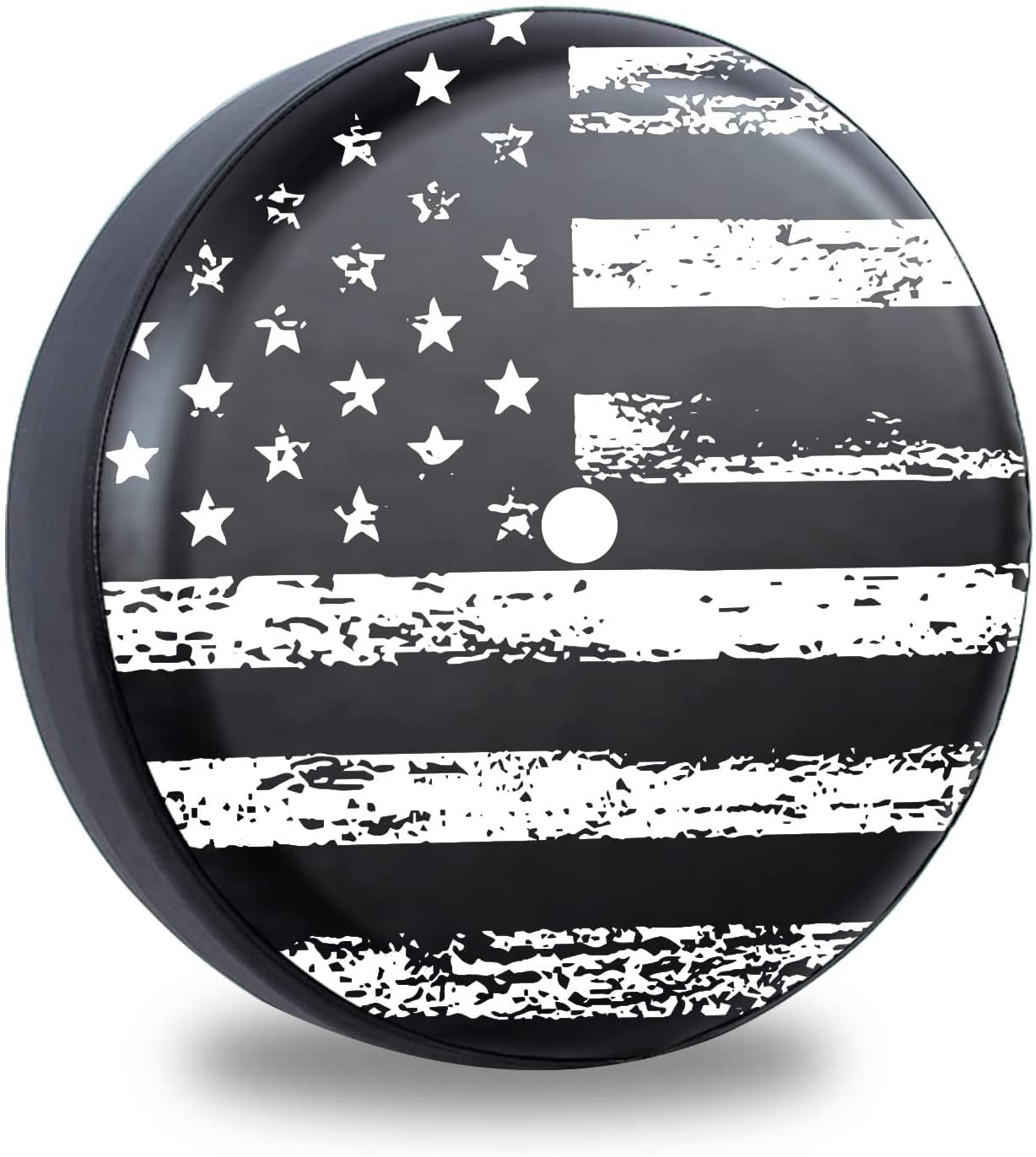 Black & White American Flag Spare Tire Cover with Backup Camera Hole - Heavy Duty Leather Wheel Cover for Jeep Wrangler JL - Perfect for Off-Road Adventures & Patriotic Car Decor