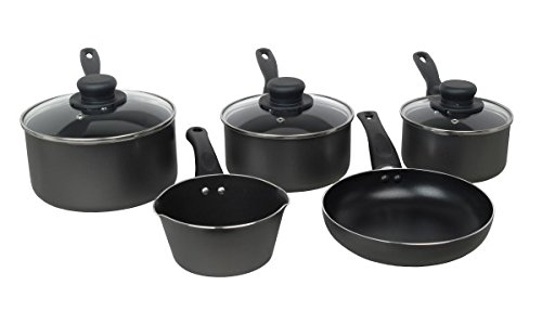 Premium 5-Piece Non-Stick Cookware Set with Glass Lids - 15cm, 18cm, 20cm Sauce Pans & Frying Pan - 43x26x18cm Black Sapphire Collection - Perfect for Baking, Frying & Everyday Cooking