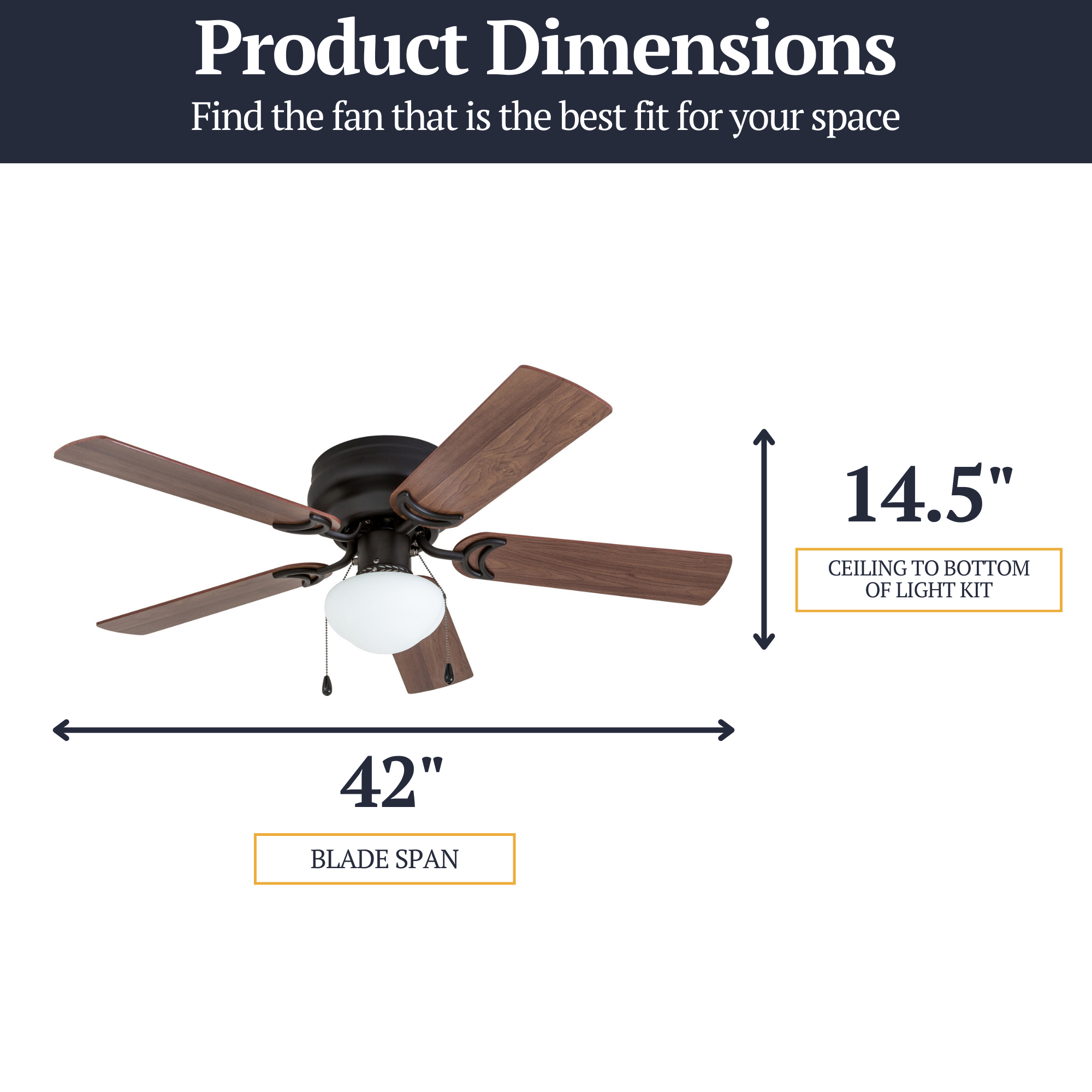 42 Inch Alvina Bronze Ceiling Fan with Pull Chain - Modern Indoor/Outdoor Ceiling Fan for Bedroom, Living Room, Patio & Office