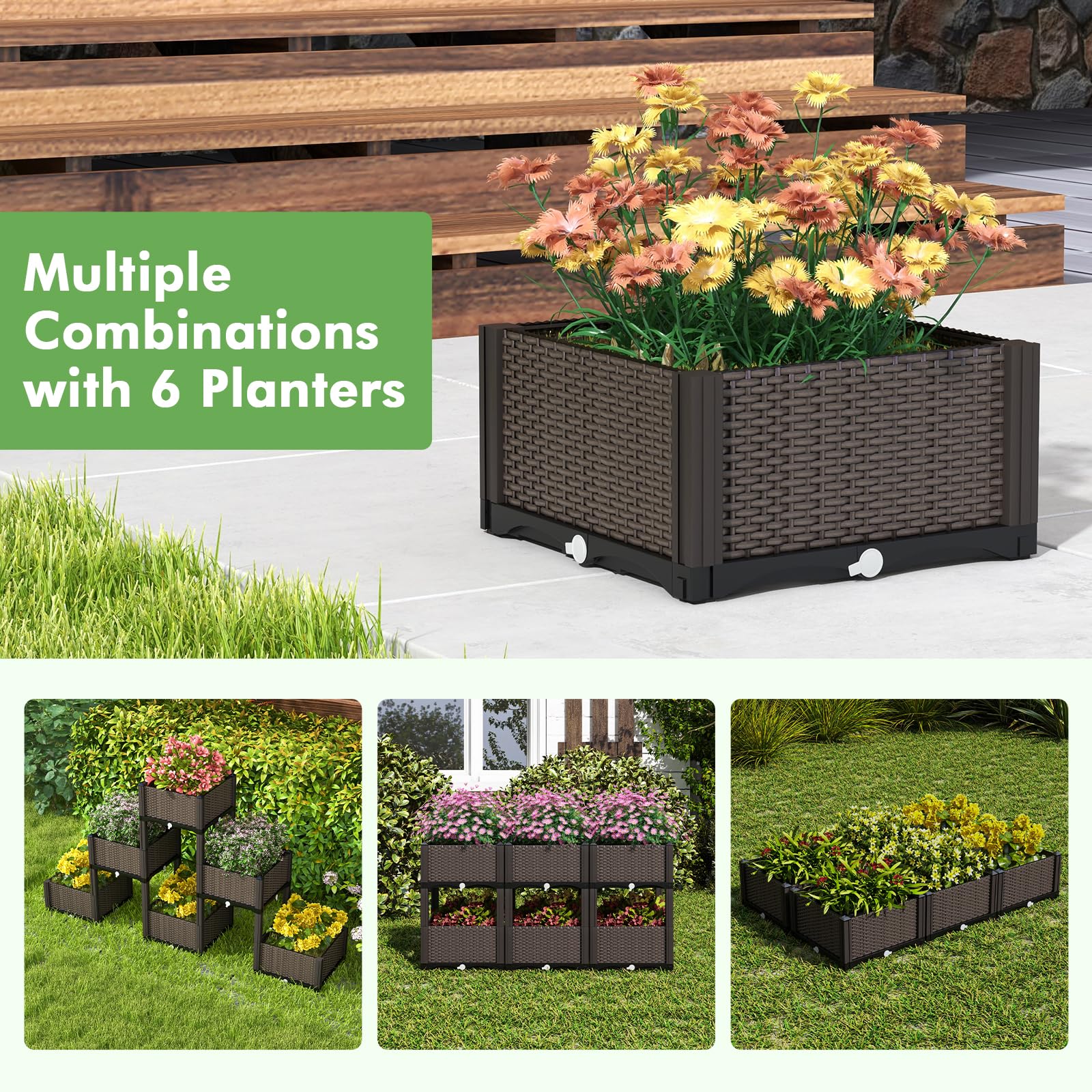 Giantex 4-Piece Raised Garden Bed Kit with 16 Legs, Elevated Planter Box with Self-Watering System & Drainage Holes - Indoor Outdoor Vegetable, Fruit, Flower & Herb Growing for Patio, Balcony & Backyard Gardening
