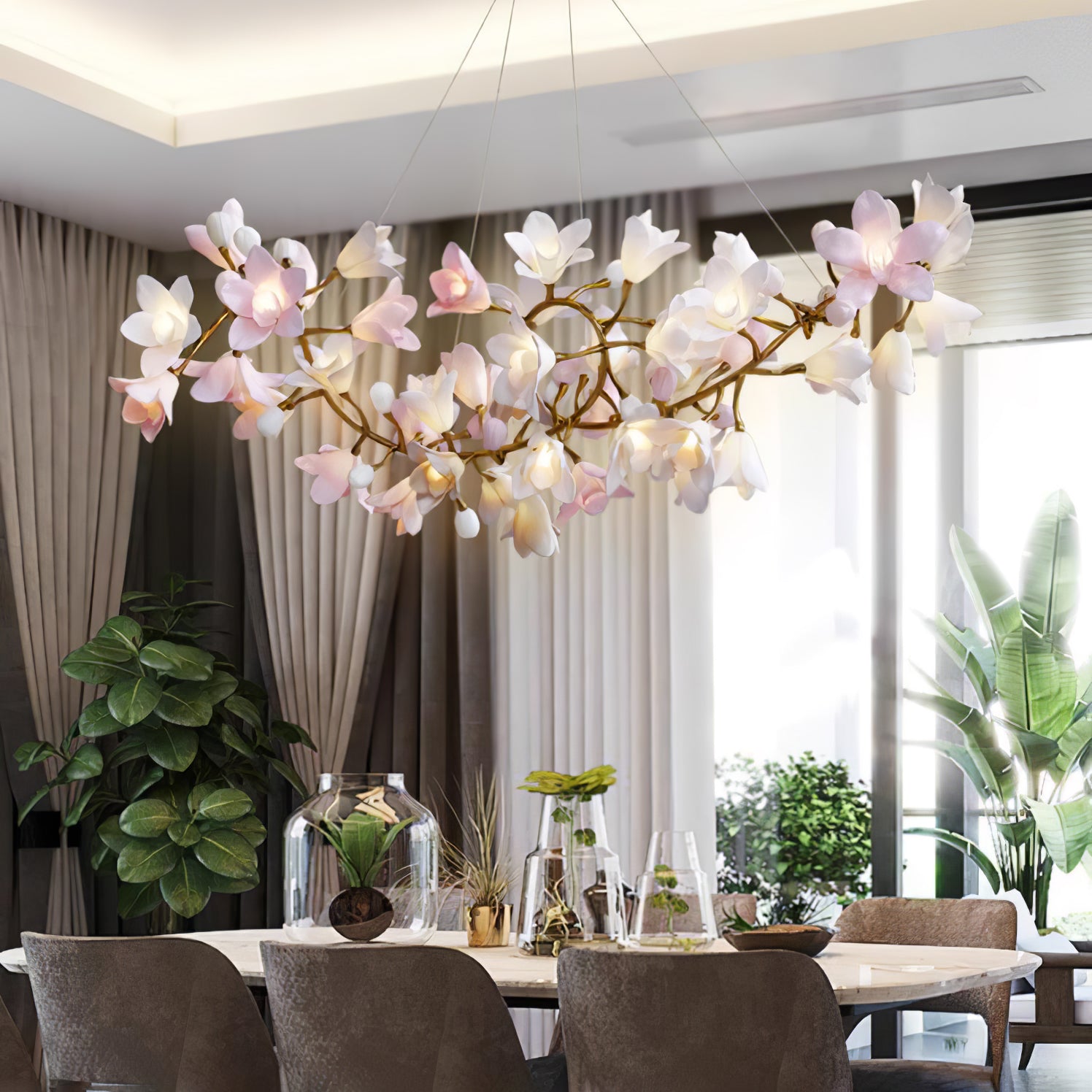 Elegant Floral Chandelier Lighting - Modern Round Blossom Ceiling Light Fixture for Dining Room, Bedroom & Living Room Decor
