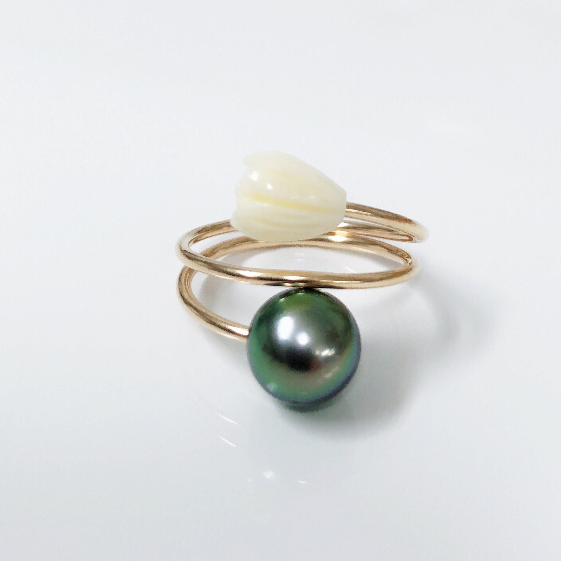 Exquisite Pikake Ring with Genuine Tahitian Pearl (R202) - Perfect for Weddings, Anniversaries & Special Occasions