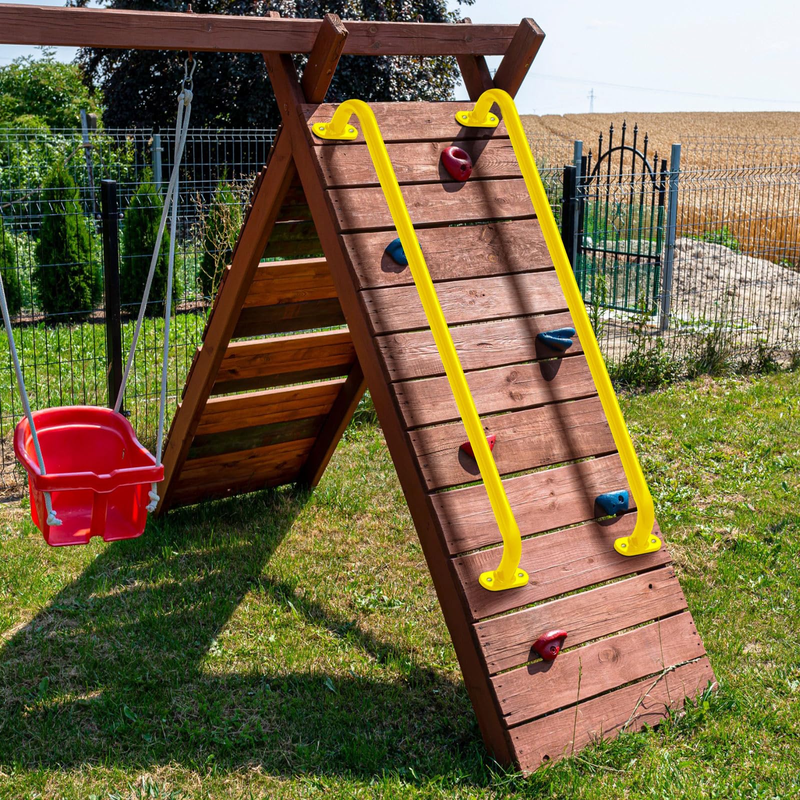 Lounsweer 4 Pack 37 Inch Monkey Bars - Heavy Duty Metal Playground Handles for Outdoor Playhouse, Treehouse & Backyard Climbing Accessories - Perfect for Kids' Adventure Play & Backyard Fun