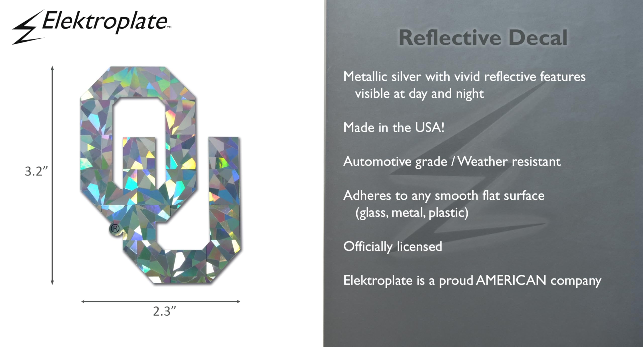 Oklahoma OU Silver Reflective Decal - Officially Licensed Premium All-Weather Vinyl Sticker for Cars, Laptops, Water Bottles, Windows & More | Durable USA-Made Decal for Sports Fans, Tailgating & College Pride