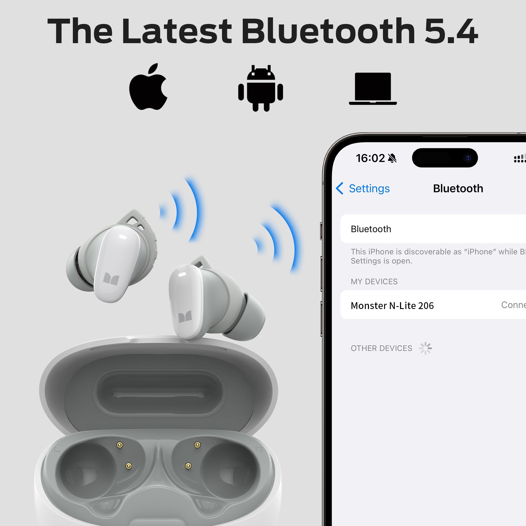 Monster Open AC601 Wireless Earbuds with N-Lite 206 - Bluetooth 5.0 Noise Cancelling Earbuds for Gym, Running, Workout & Travel | Sweatproof Wireless Headphones for iPhone & Android