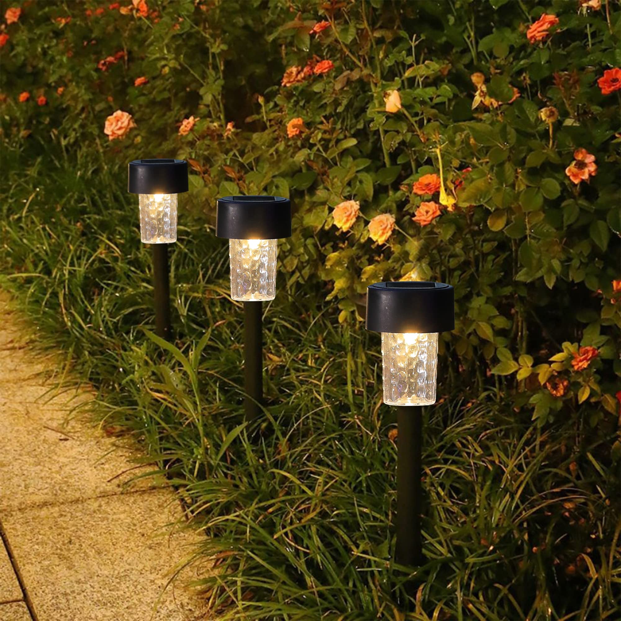16 Pack Solar Pathway Lights Outdoor - Warm White LED Solar Powered Walkway Lights Waterproof, Landscape Decorative In-Ground Lighting for Garden, Lawn, Patio, Yard, Deck, Driveway - Perfect for Evening Ambiance & Safety Lighting