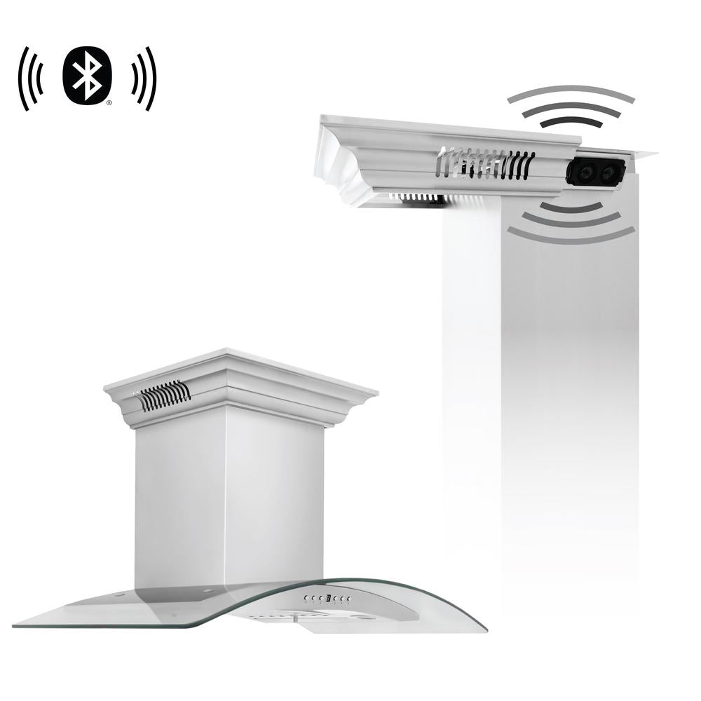 ZLINE KN4CRN BT Stainless Steel Wall Mount Range Hood with Ducted Ventilation & Built-in CrownSound Bluetooth Speakers - Perfect for Modern Kitchens & Open-Concept Living Spaces