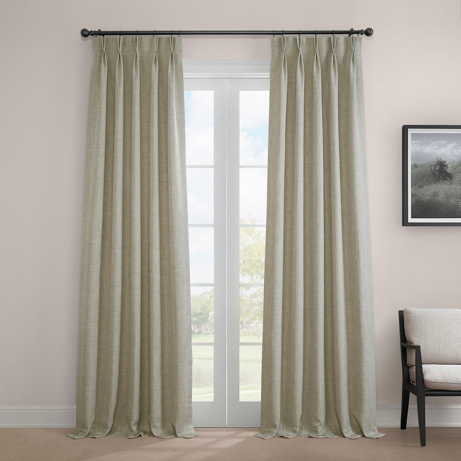 Oatmeal French Pleat Textured Faux Linen Blackout Curtains for Bedroom - Light Blocking Thermal Insulated Window Drapes for Living Room & Nursery