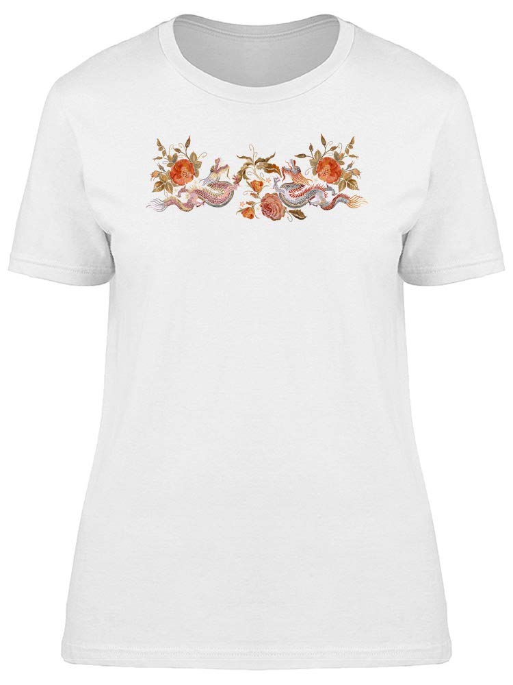 Red Dragons with Poppy Flowers Women's T-Shirt - Soft Cotton Casual Tee for Streetwear & Festival Fashion