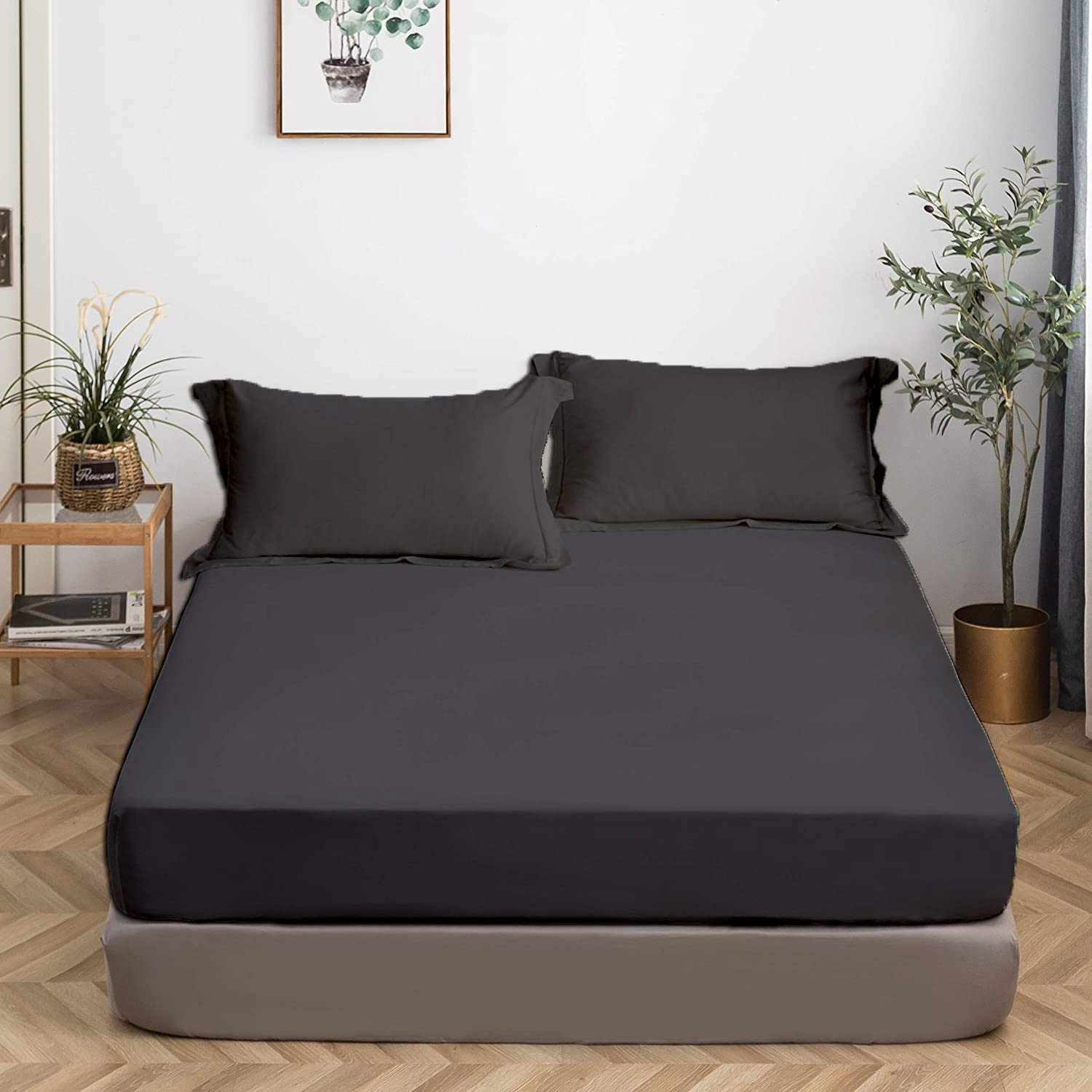 Luxury 4-Piece King Size Bed Sheet Set - 100% Egyptian Cotton, 800 Thread Count, Sateen Weave, Soft Gray - Fits Up to 15