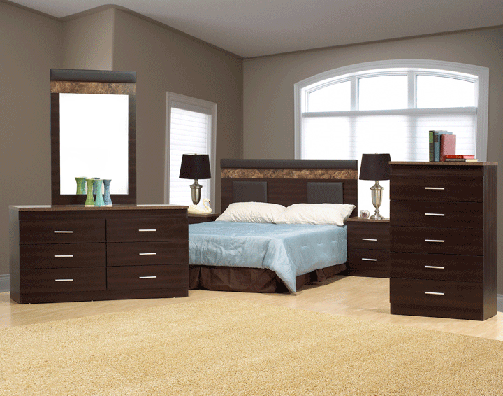 Shadow Oak & Donna Marble Bedroom Set - Queen/King/Full Size Options - 100% Canadian Made Solid Wood Furniture - Model NB55 - Perfect for Master Bedrooms & Guest Room Decor