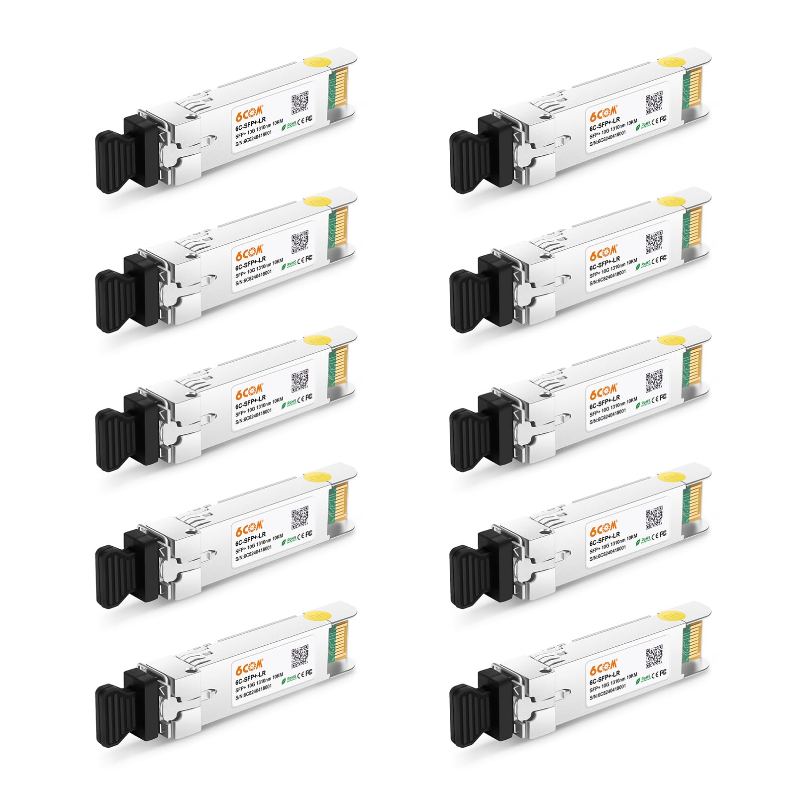 10-Pack 10GBase-LR SFP+ Transceiver Modules - 10G LC Single Mode Fiber Optic for Cisco SFP-10G-LR, Meraki MA-SFP-10GB-LR, Ubiquiti UF-SM-10G - Compatible with Mikrotik, D-Link, Supermicro, Netgear (1310nm, 10km) - Ideal for Data Centers, Enterprise Networks & High-Speed Internet Connections
