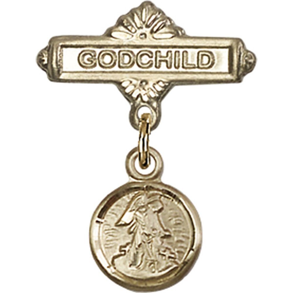 Gold Filled Guardian Angel Charm Baby Badge Pin - 7/8 x 5/8 Inch Godchild Gift for Christening, Baptism & Special Occasions