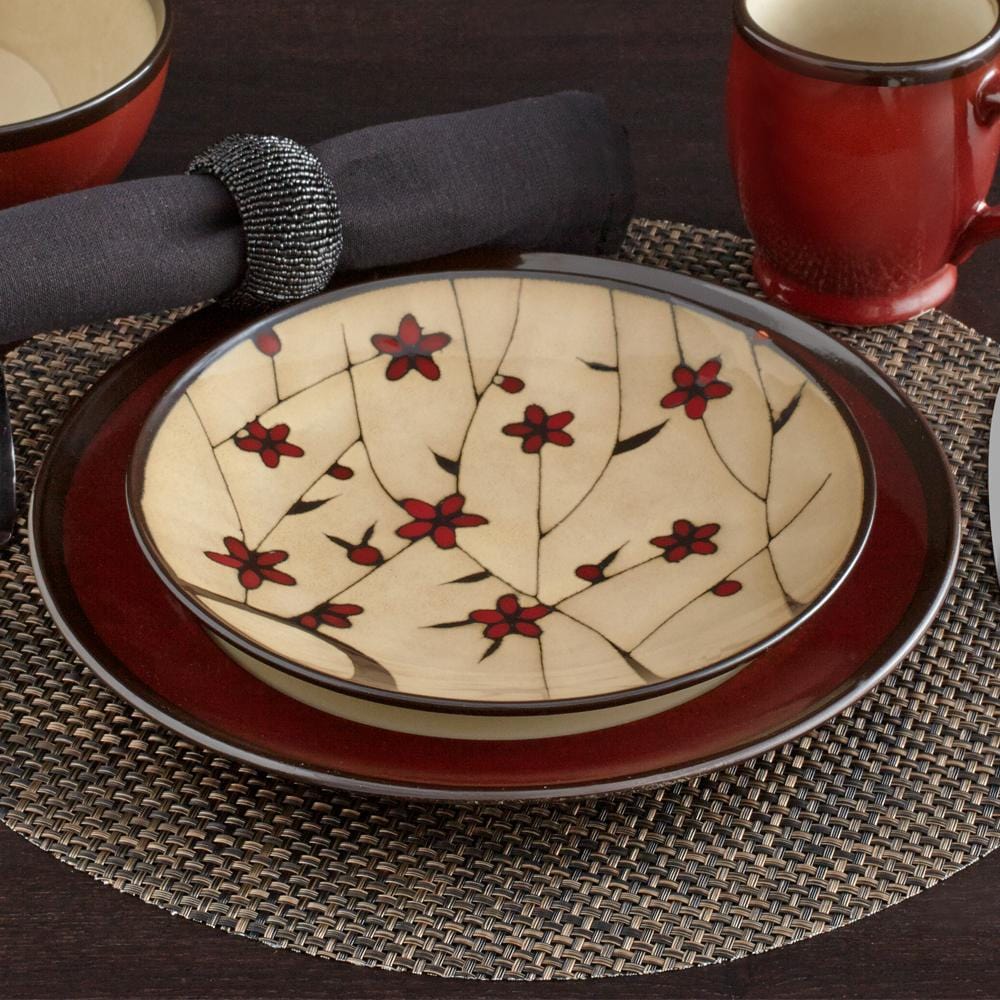 Belmont Set of 4 Red Round Dinner Plates - Elegant Ceramic Plates for Dining, Parties & Home Decor | Microwave & Dishwasher Safe