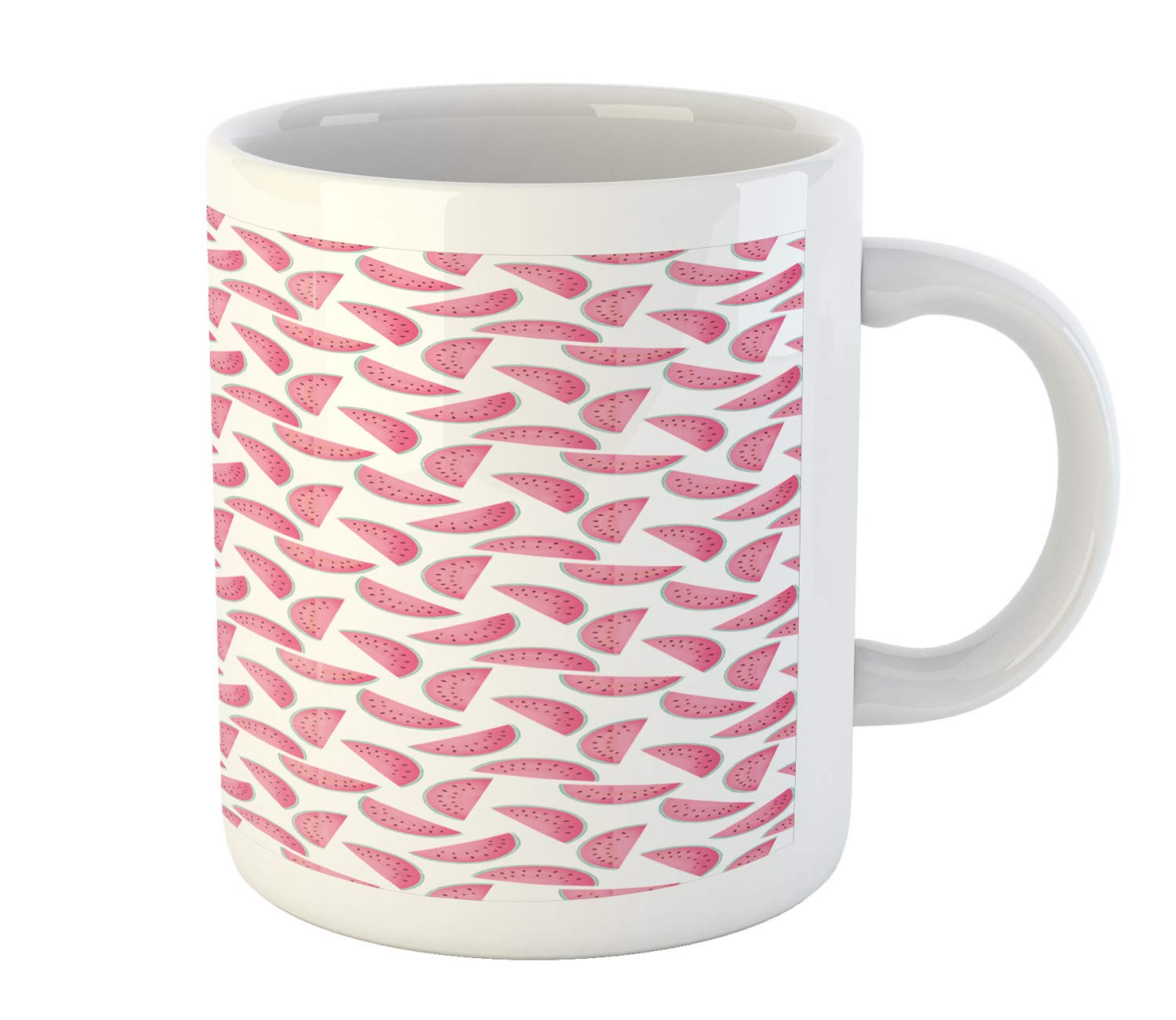 Ambesonne Watermelon Ceramic Mug - Pastel Pink & Seafoam Coffee Cup for Tea, Hot Drinks - Perfect for Home, Office & Gifts - Cute Watermelon Slices Design