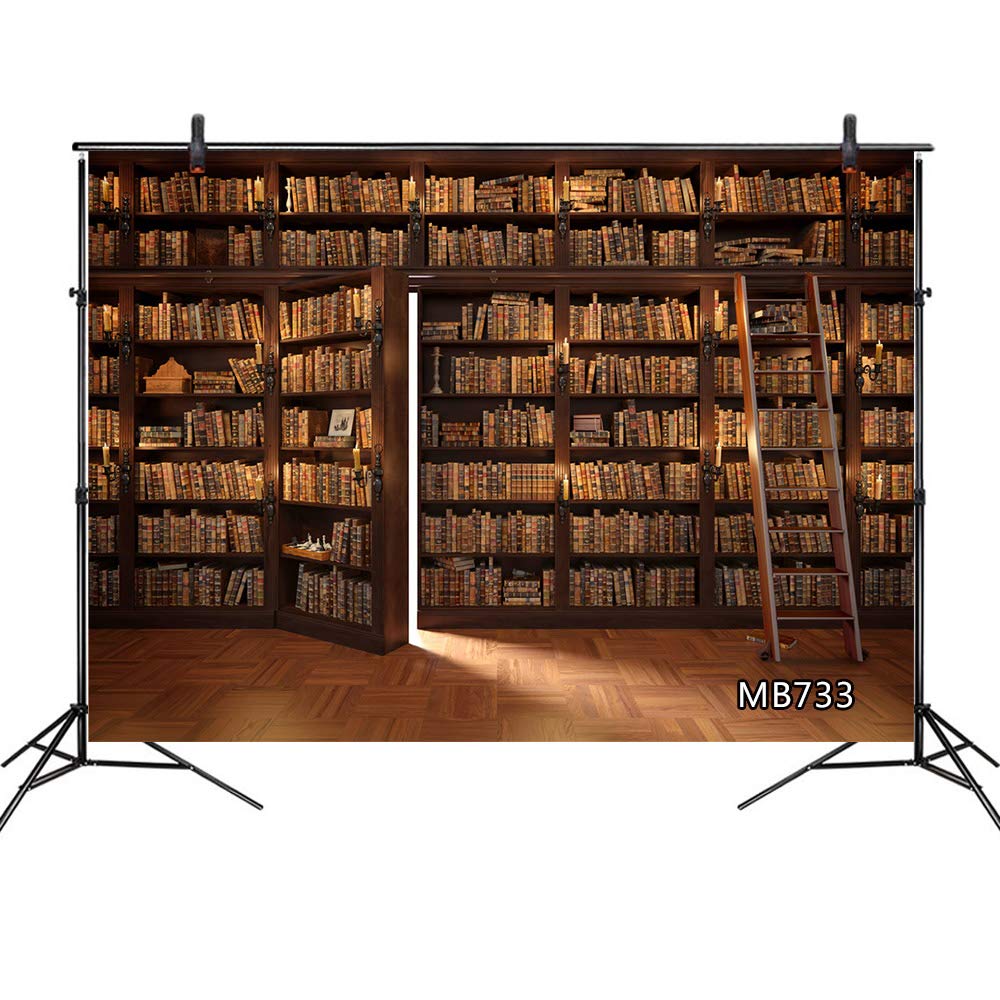 Vintage School Library Bookshelf Backdrop 7x5ft - Bookcase Wallpaper for Video Conference, Baby Shower, Birthday Party, Graduation, Prom & Portrait Photoshoot - Perfect Studio Props for Book-Themed Events and Zoom Backgrounds