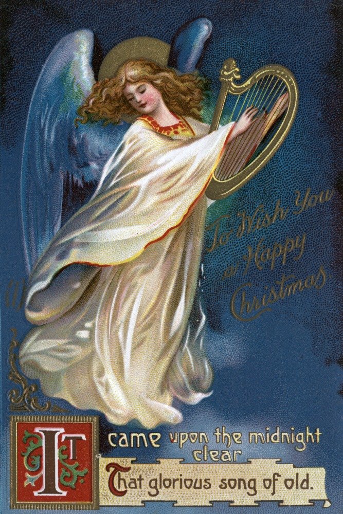 Vintage Angel with Harp Christmas Metal Art - 12x18 Gallery Quality Aluminum Wall Decor for Holiday Home & Office Festive Decorations