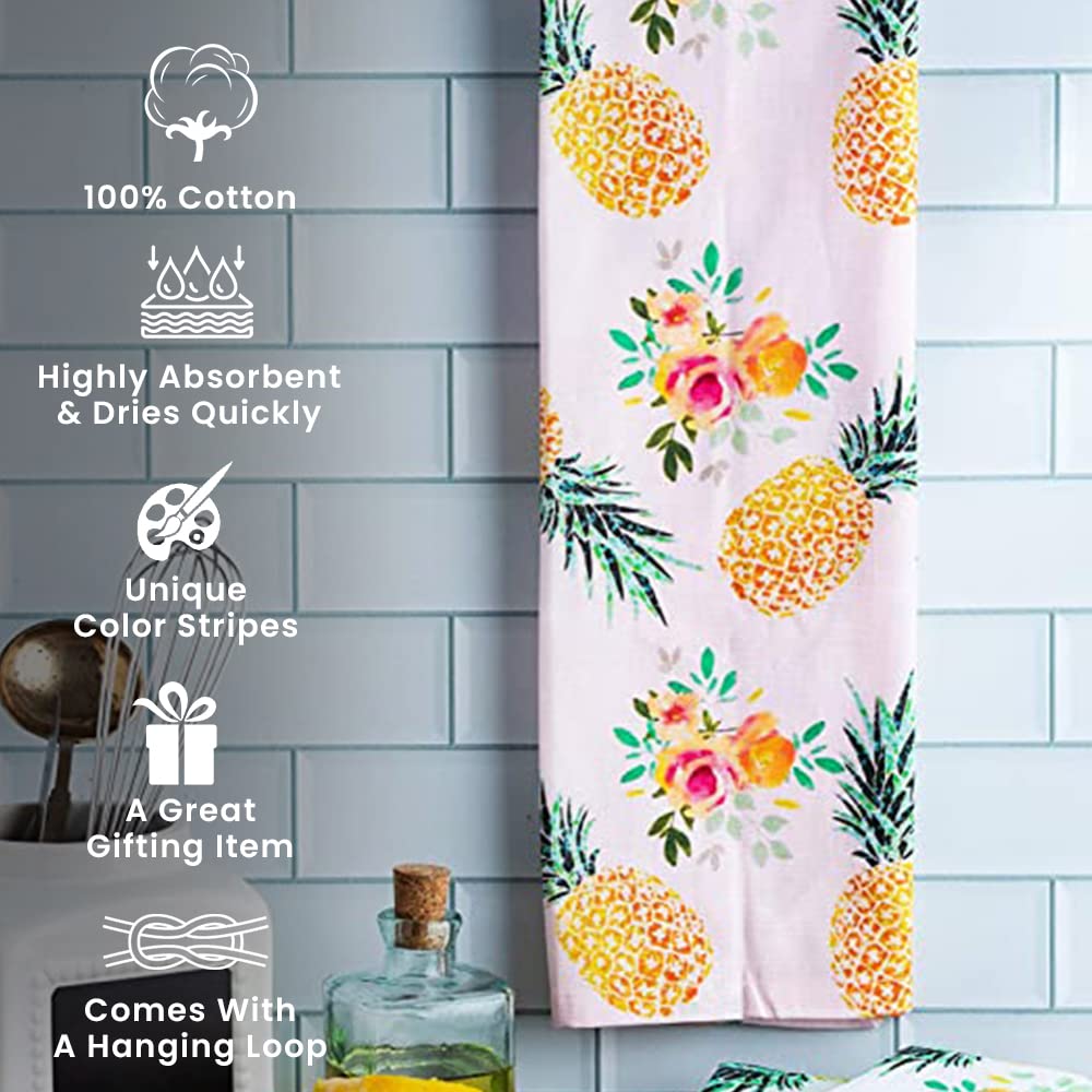 Premium 100% Ring Spun Cotton Kitchen Towels Set of 3 - Super Absorbent 17.7