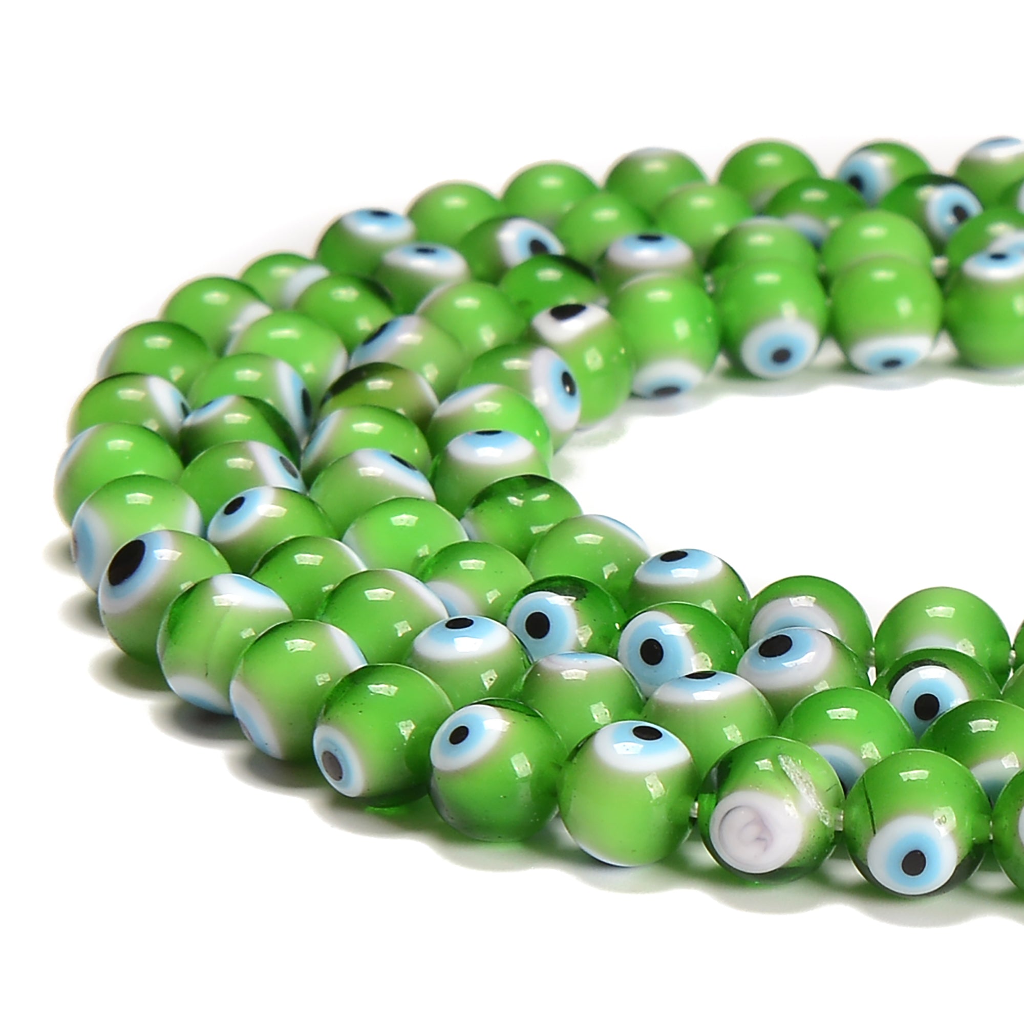 Evil Eye Glass Beads 6mm 8mm 10mm - Lime Green Smooth Round Beads for Jewelry Making, 15.5 Inch Strand - DIY Bracelets, Necklaces, Home Decor & Spiritual Protection