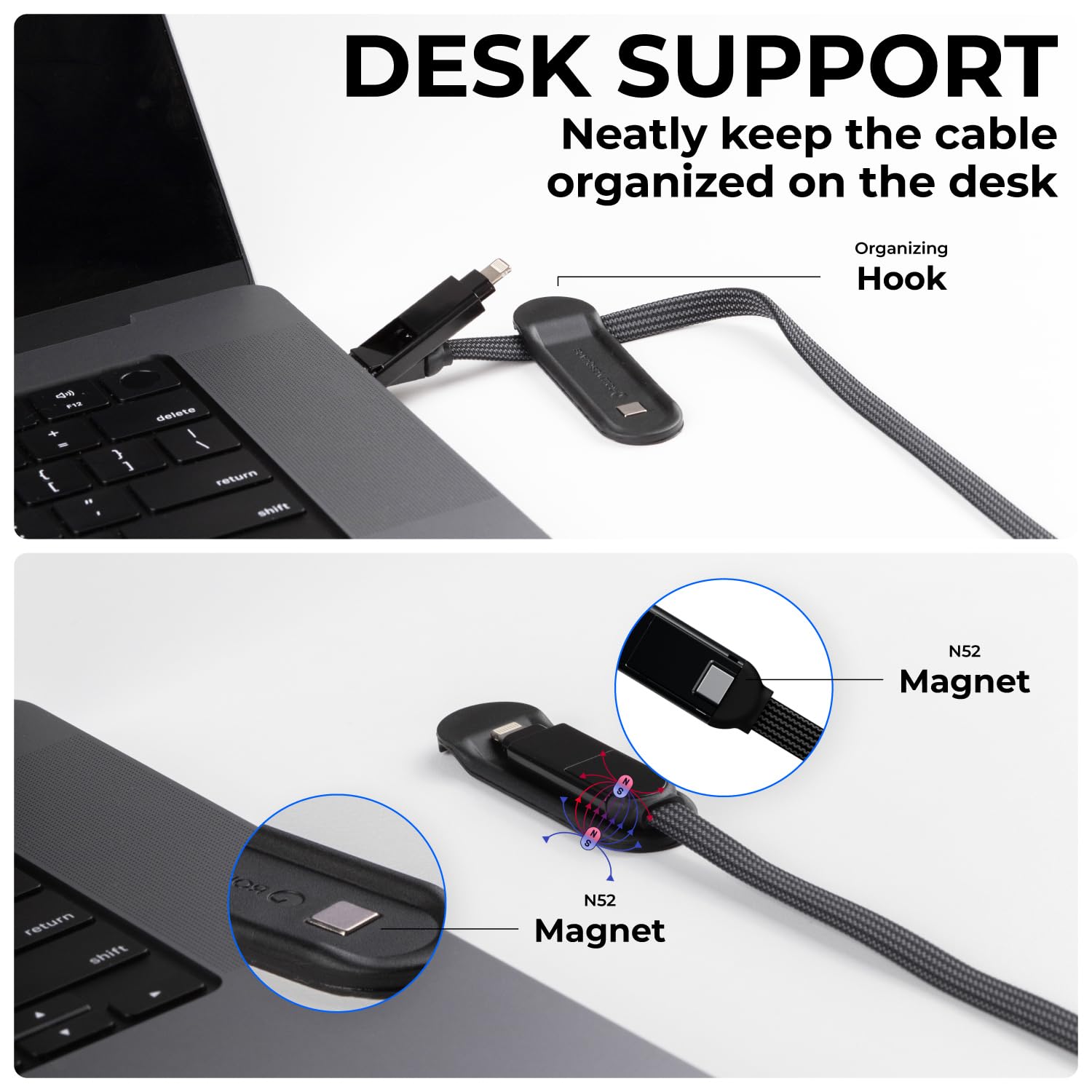 Rolling Square inCharge XL 6-in-1 Multi Charging Cable - 100W Ultra-Fast Charging Power, Portable USB & USB-C Cable (6.5ft/2m, Urban Black) - Perfect for Travel, Home, Office & On-The-Go Charging