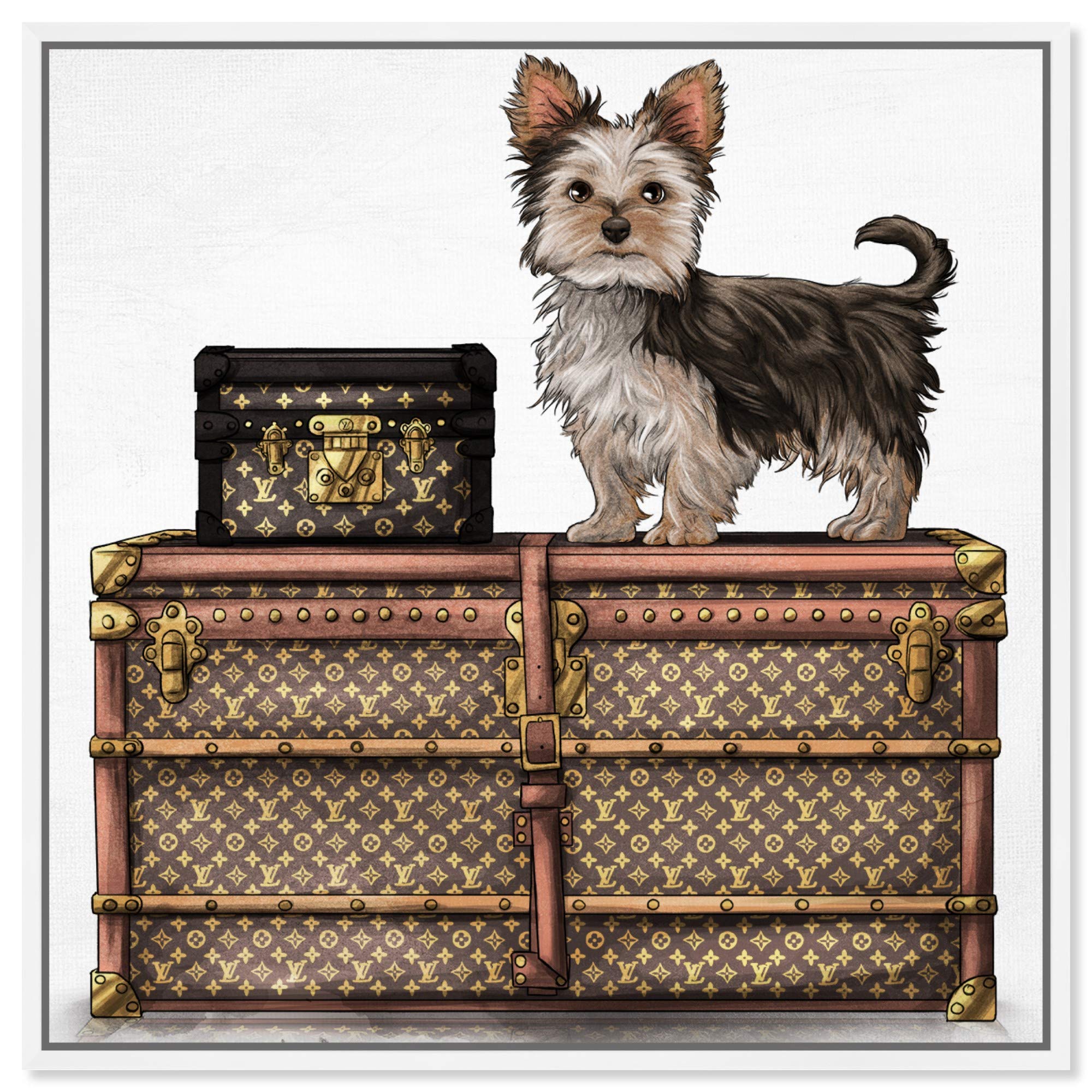 Oliver Gal Artist Co. Yorkie Fashion & Glam Framed Wall Art - 16x16 Inch Brown & White Canvas Print - Perfect for Living Room, Bedroom & Office Décor