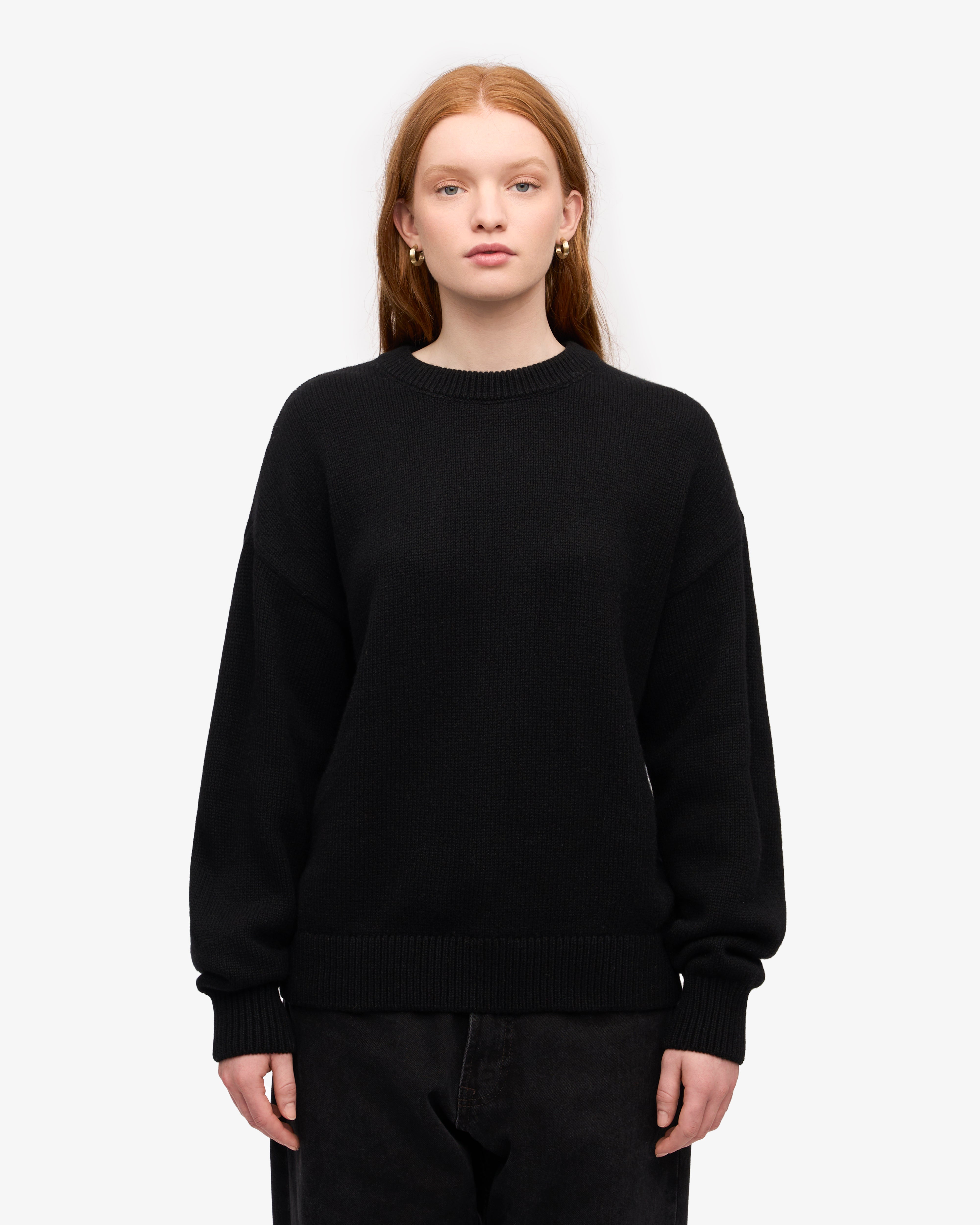 Premium Oversized Merino Wool Crew Neck Sweater for Women - Soft & Warm Deep Black Pullover - Perfect for Winter Layering, Casual Outfits & Cozy Nights