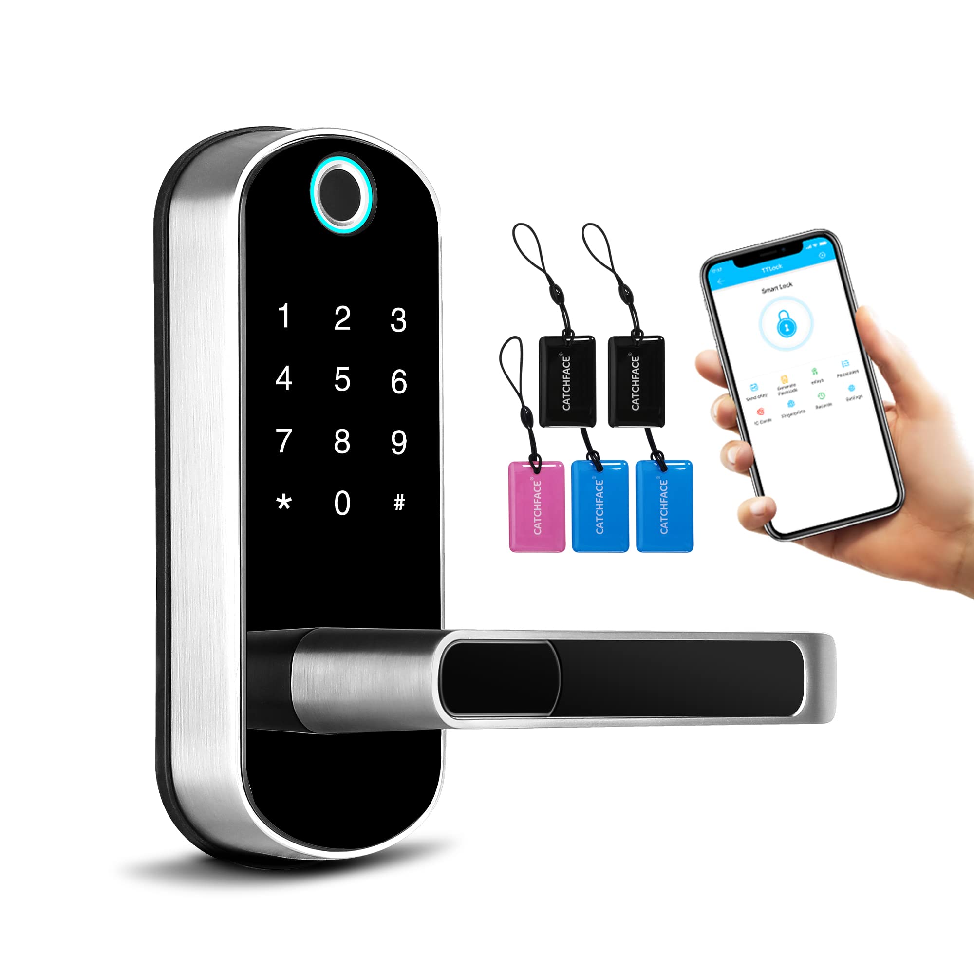 Smart Lock TFX1 - Bluetooth Fingerprint & Touchscreen Electronic Door Lock with TTLock App, Keyless Entry, Auto Lock for Home, Office, Apartment, Hotel, Garage, School - Secure & Convenient Smart Home Access (Silver)