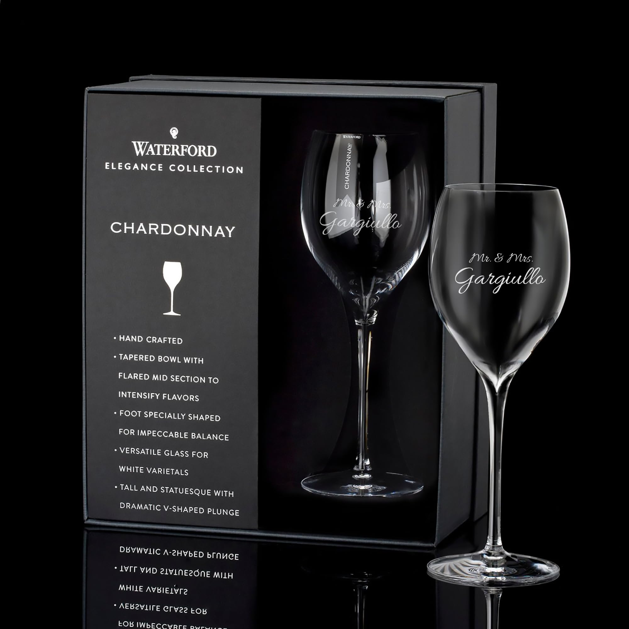 Waterford Personalized Elegance Chardonnay Wine Glasses Set of 2 - Custom Engraved 14.5oz Crystal White Wine Glasses for Sauvignon Blanc, Riesling - Perfect Gift for Wine Lovers, Anniversary, Wedding, Dinner Party & Special Occasions