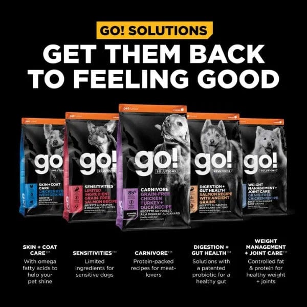 Go! Solutions Carnivore Grain-Free Senior Dry Dog Food with Chicken, Turkey & Duck - High-Protein Recipe for Senior Dogs, Perfect for Joint Health & Digestion Support