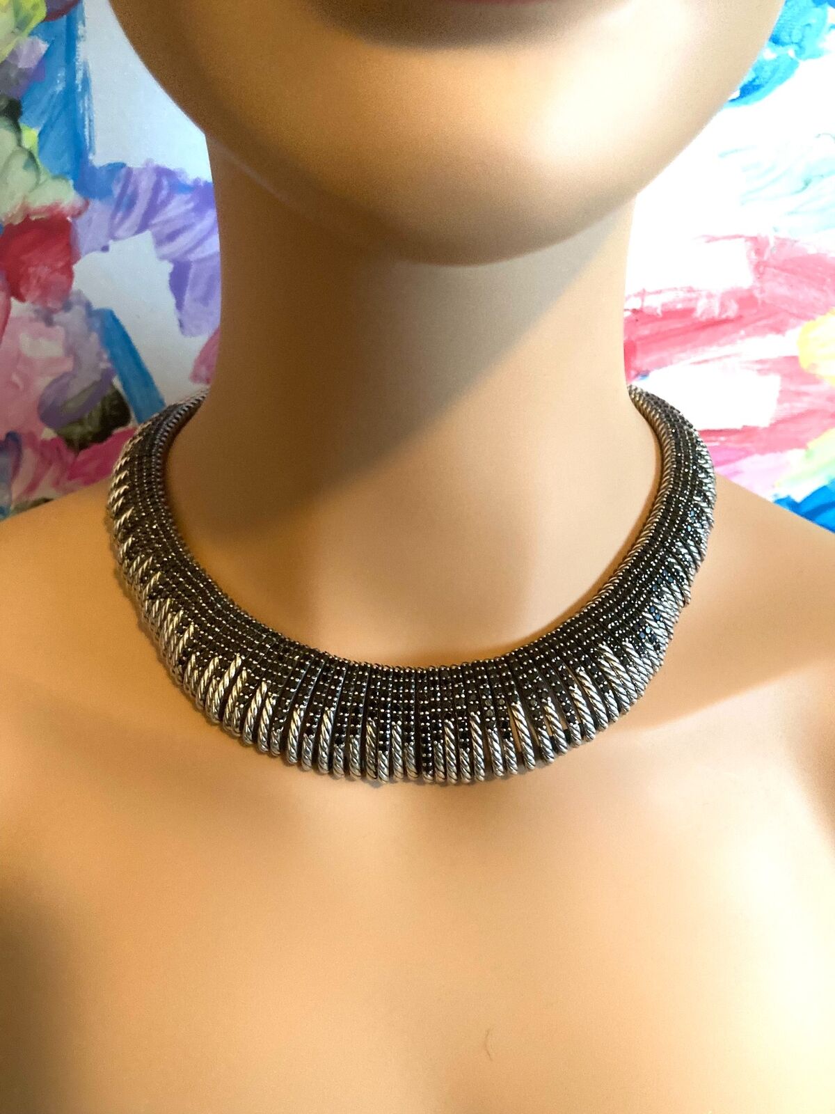 Authentic David Yurman Sterling Silver Tempo Black Spinel Large Collar Necklace for Women | Elegant Statement Jewelry for Evening Wear & Special Occasions