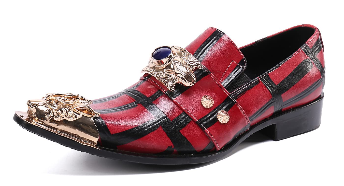 Santimon Men's Genuine Leather Loafers - Classic Beaded Slip-On Dress Shoes for Wedding, Formal & Smoking Occasions - Comfortable & Stylish Men's Footwear for Business Events & Special Occasions