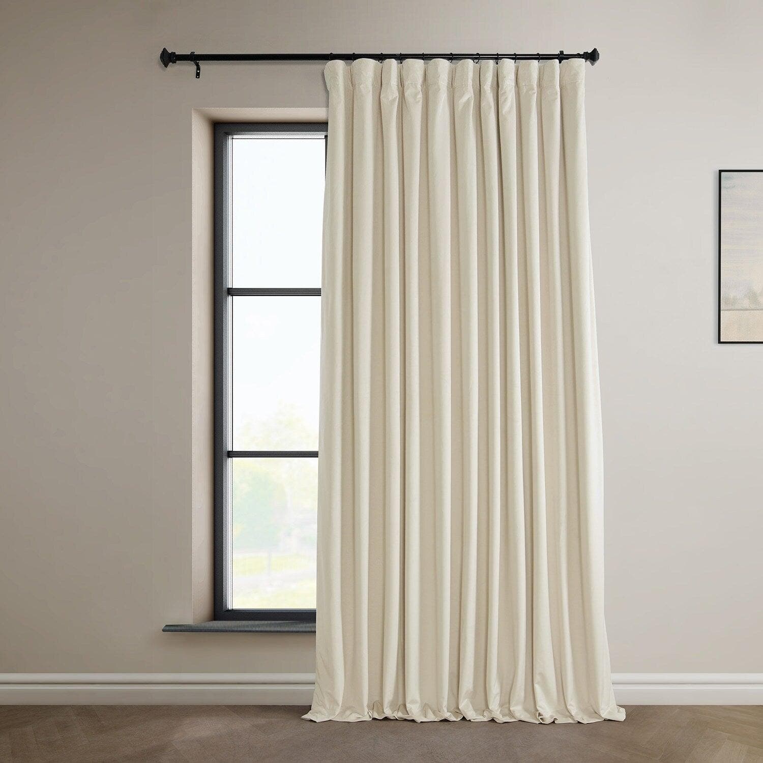 Extra Wide Signature Plush Velvet Blackout Curtains for Bedroom & Living Room - Diva Cream Hotel Collection - Noise Reducing & Light Blocking Window Drapes