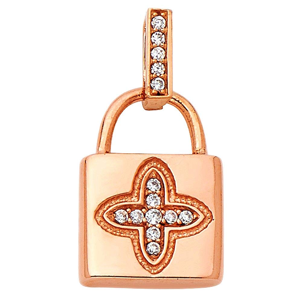 14K Rose Gold Lock Pendant with Cubic Zirconia - Elegant Jewelry Gift for Women, Perfect for Valentine's Day, Anniversary & Special Occasions