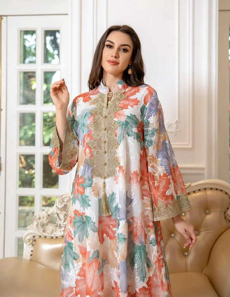 Elegant Eid Dress for Women - Embroidered Arab Dubai Kaftan Caftan Dress - Perfect for Eid Celebrations, Weddings & Special Occasions
