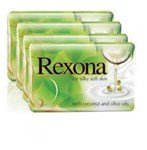 4-Pack Rexona Moisturizing Bath Soap with Coconut & Olive Oil - 100g Each Bar - Gentle Cleansing for Dry & Sensitive Skin - Perfect for Shower, Bath & Travel