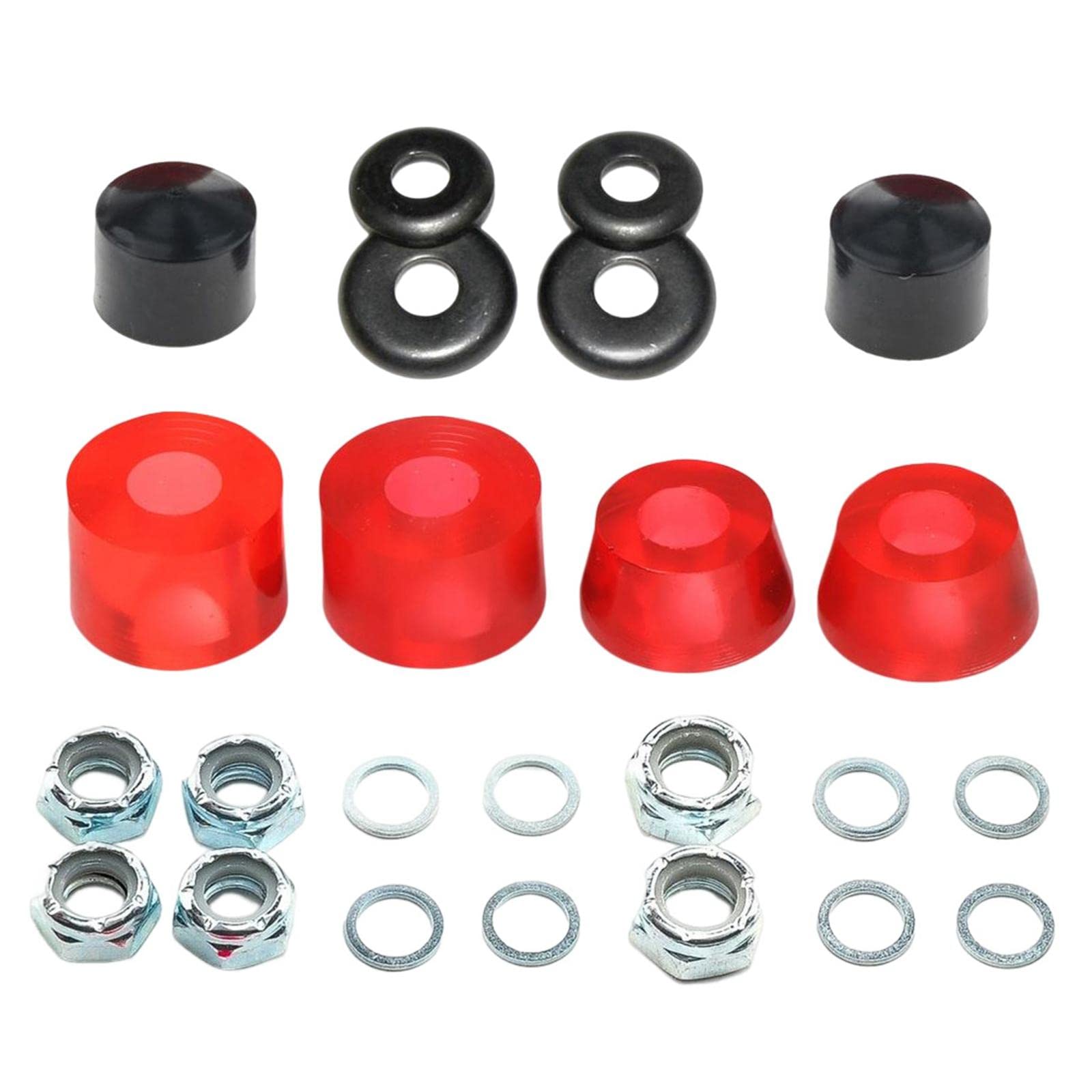 Shamjina Skateboard Truck Cup Washer Replacement Kit - Upper/Lower Bushing Washers Hardware Set for Skateboard & Longboard (Clear Red) - Perfect for Board Maintenance & Smooth Riding Experience