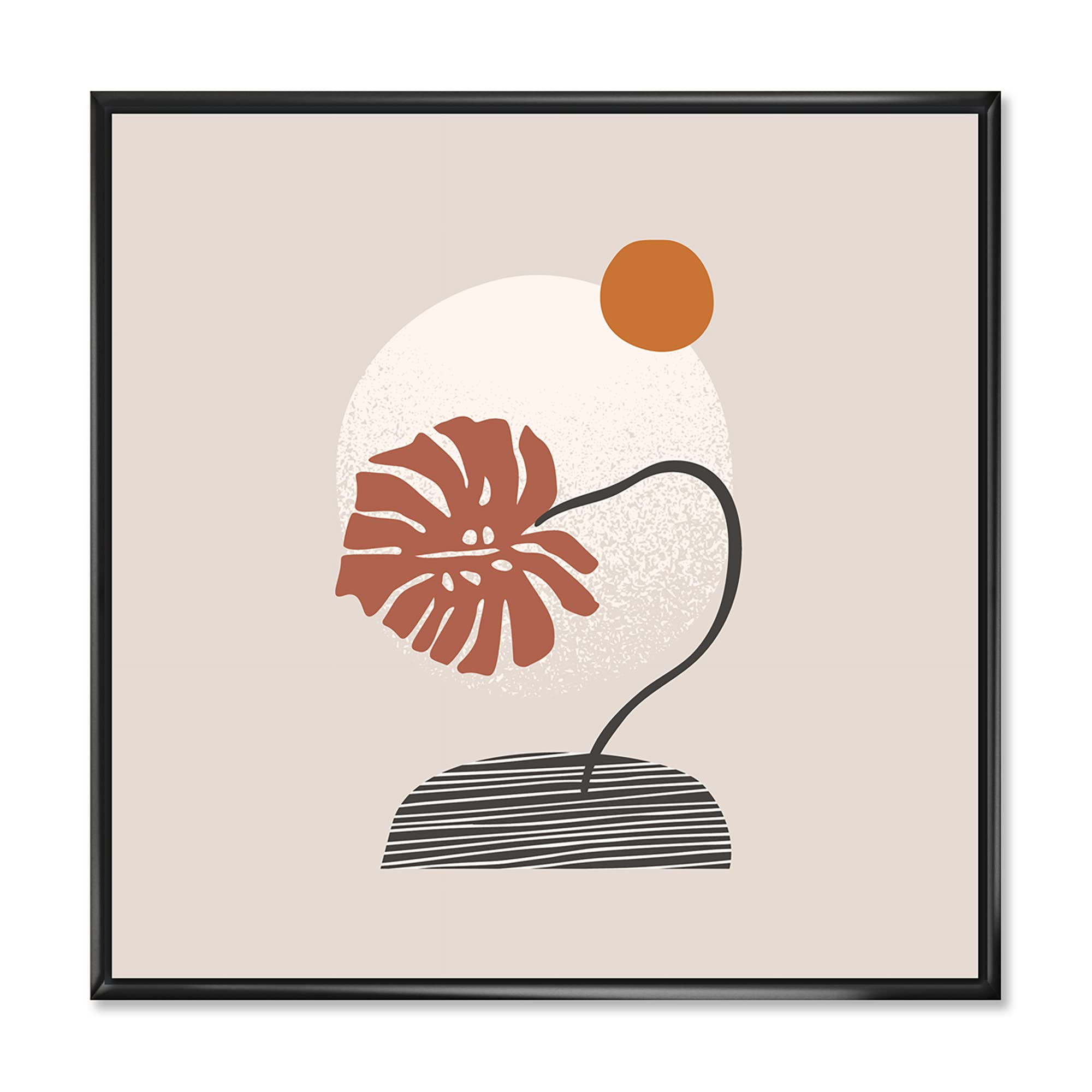 Modern Tropical Palm Leaf & Abstract Geometry Shapes Framed Canvas Wall Art Print - Perfect for Living Room, Bedroom & Office Decor