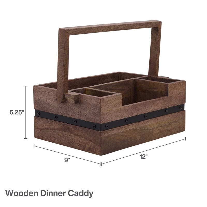 Rustic Wooden Hostess Flatware Storage Caddy - Organize Utensils, Napkins & Cutlery for Dining, Kitchen & Party Serving | Farmhouse Style Home Decor