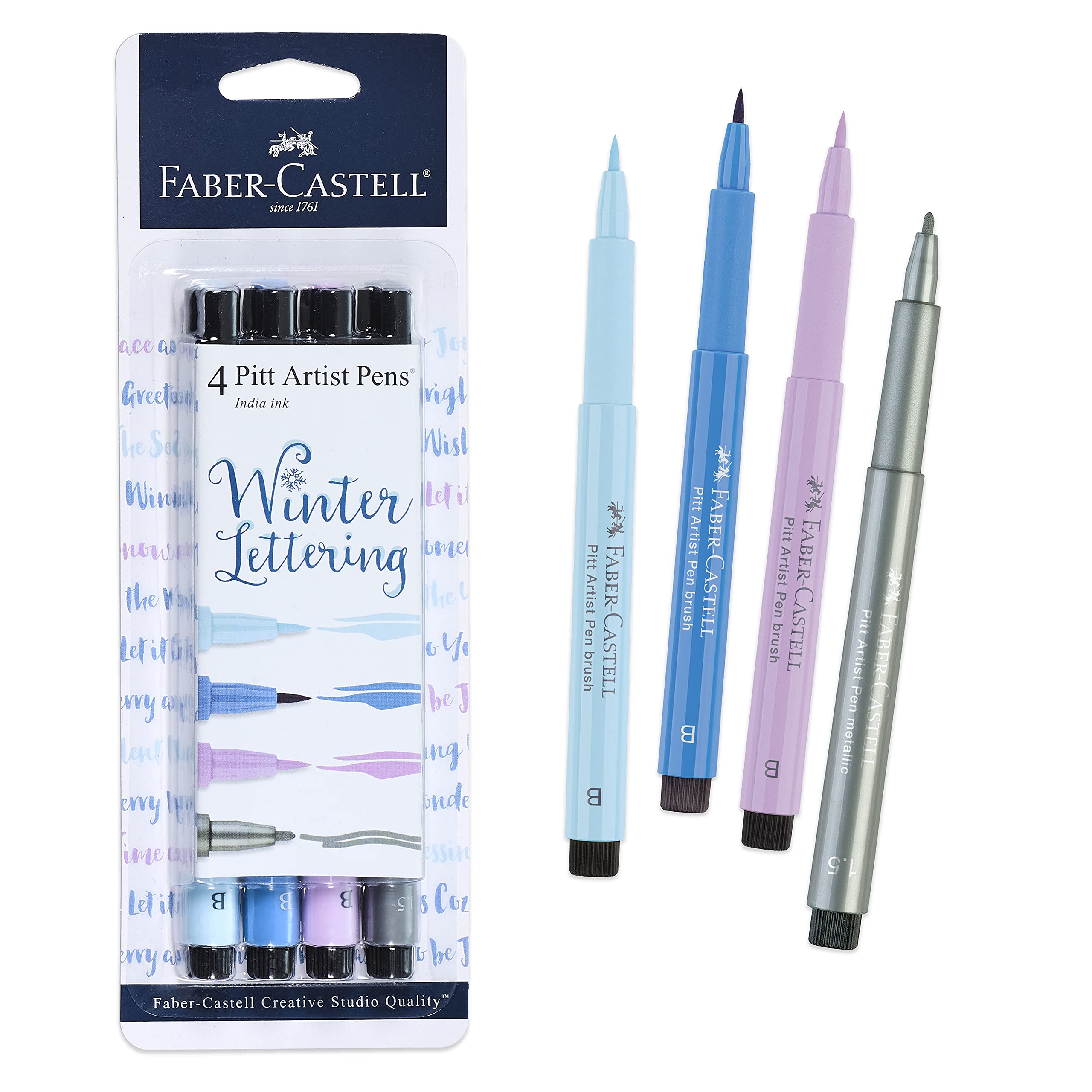 Faber-Castell Pitt Artist Pens - Winter Lettering Brush & Bullet Marker Set (4 Count) - Perfect for Calligraphy, Hand Lettering, Holiday Cards & DIY Art Projects