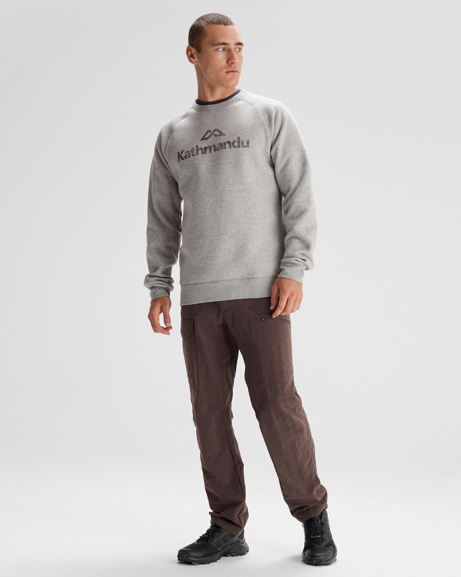Men's Kathmandu Logo Crew Sweater - Light Grey Marle | Warm Casual Pullover for Outdoor Adventures & Winter Travel