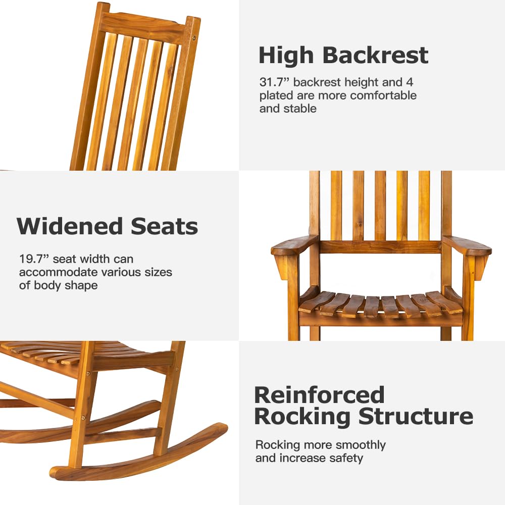 Premium Acacia Wood Rocking Chair with Cushion - Outdoor & Indoor Patio Rocker for Porch, Garden, Balcony, Backyard, Living Room - Perfect for Relaxing, Reading & Enjoying Nature