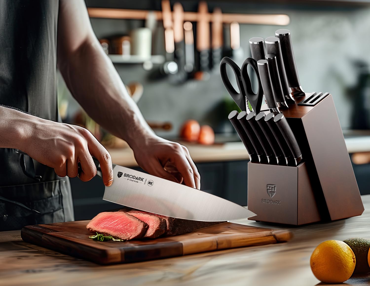 15-Piece Ultra Sharp Kitchen Knife Set with Wooden Block - High Carbon Stainless Steel Chef Knives, Full Tang Design & Included Sharpener - Perfect for Home Cooking, Professional Chefs & Gift Giving