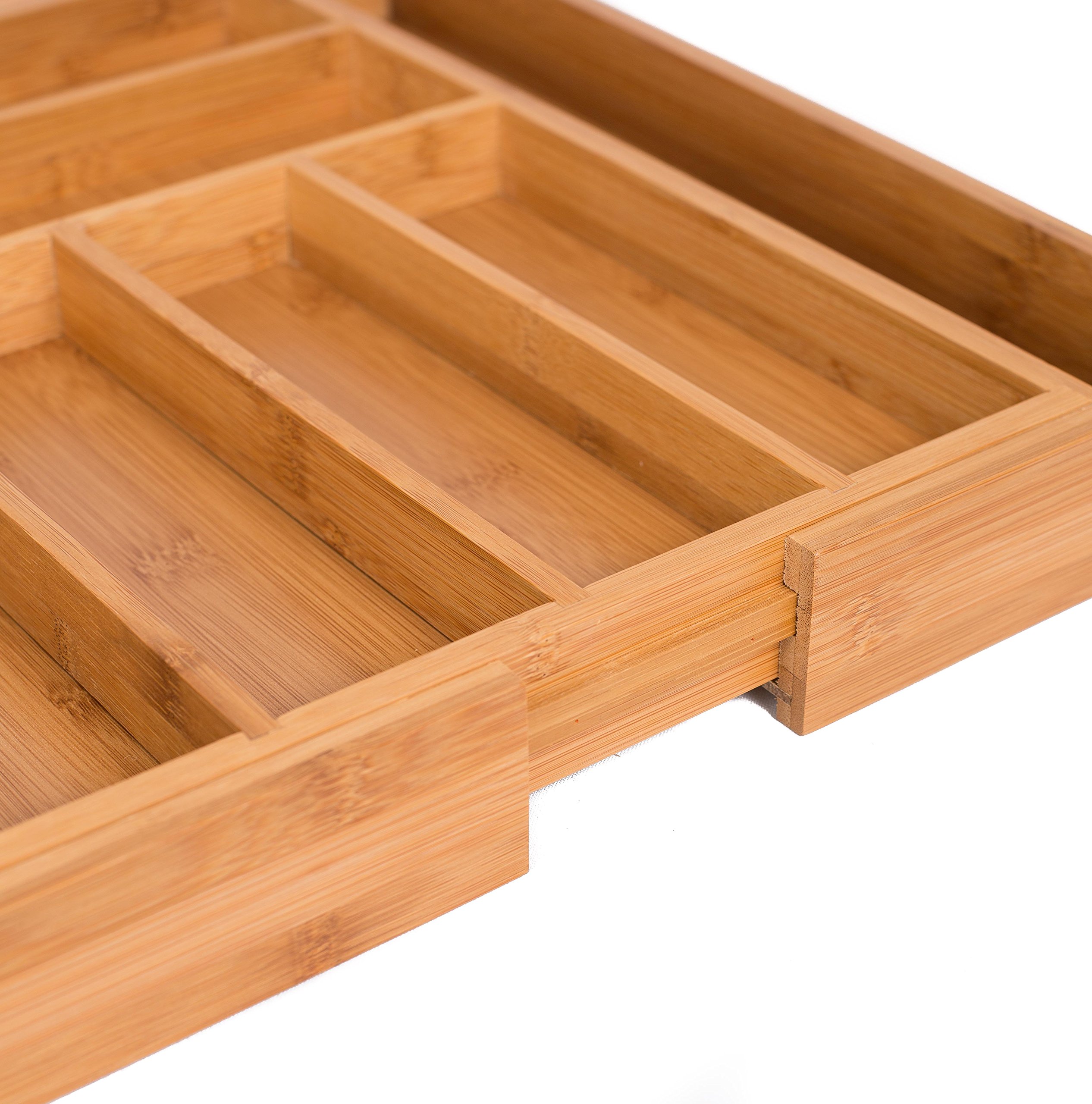 Bamboo Expandable Drawer Organizer for Utensils - 17.5 Inch Adjustable Silverware Tray for Kitchen - Natural Wood Spoon Knife Fork Holder - Perfect for Kitchen Drawer Organization & Dining Table Storage