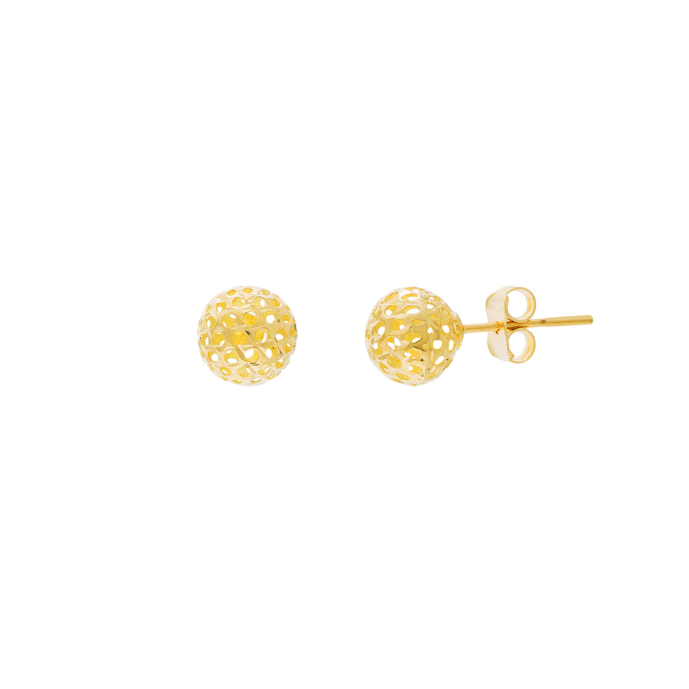 14K Gold Filigree Bead Stud Earrings - 8mm Elegant Dainty Earrings for Women, Perfect for Everyday Wear, Parties & Special Occasions