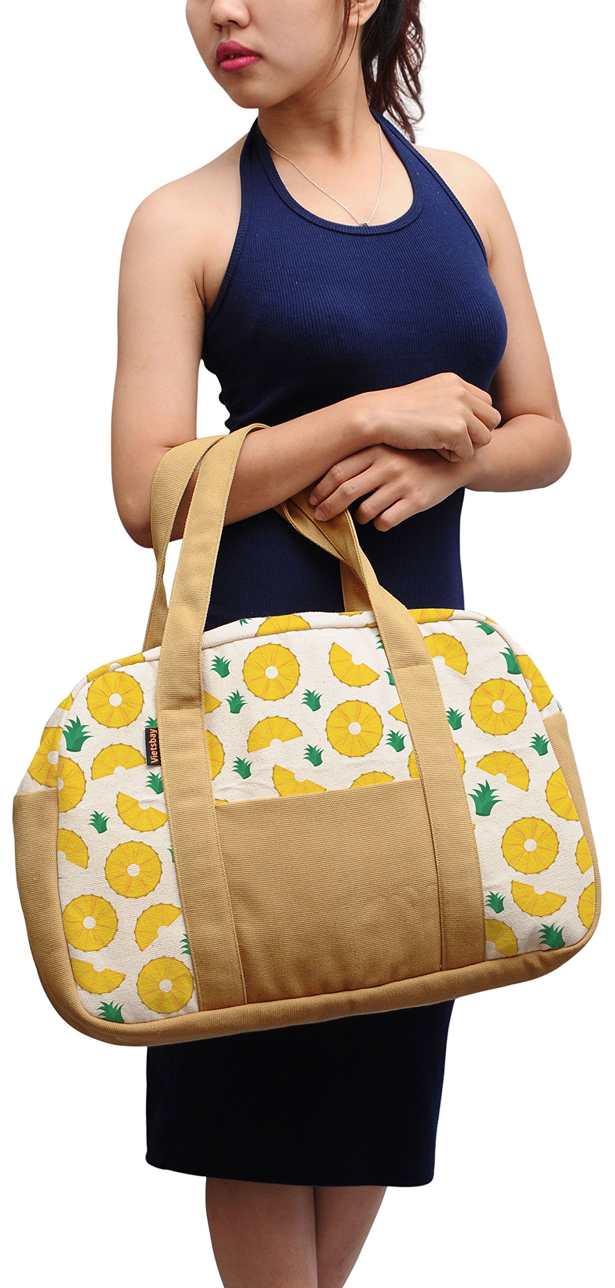 Women's Pineapple Print Canvas Duffel Bag - Lightweight Travel Tote for Beach Vacation, Gym & Weekend Getaways