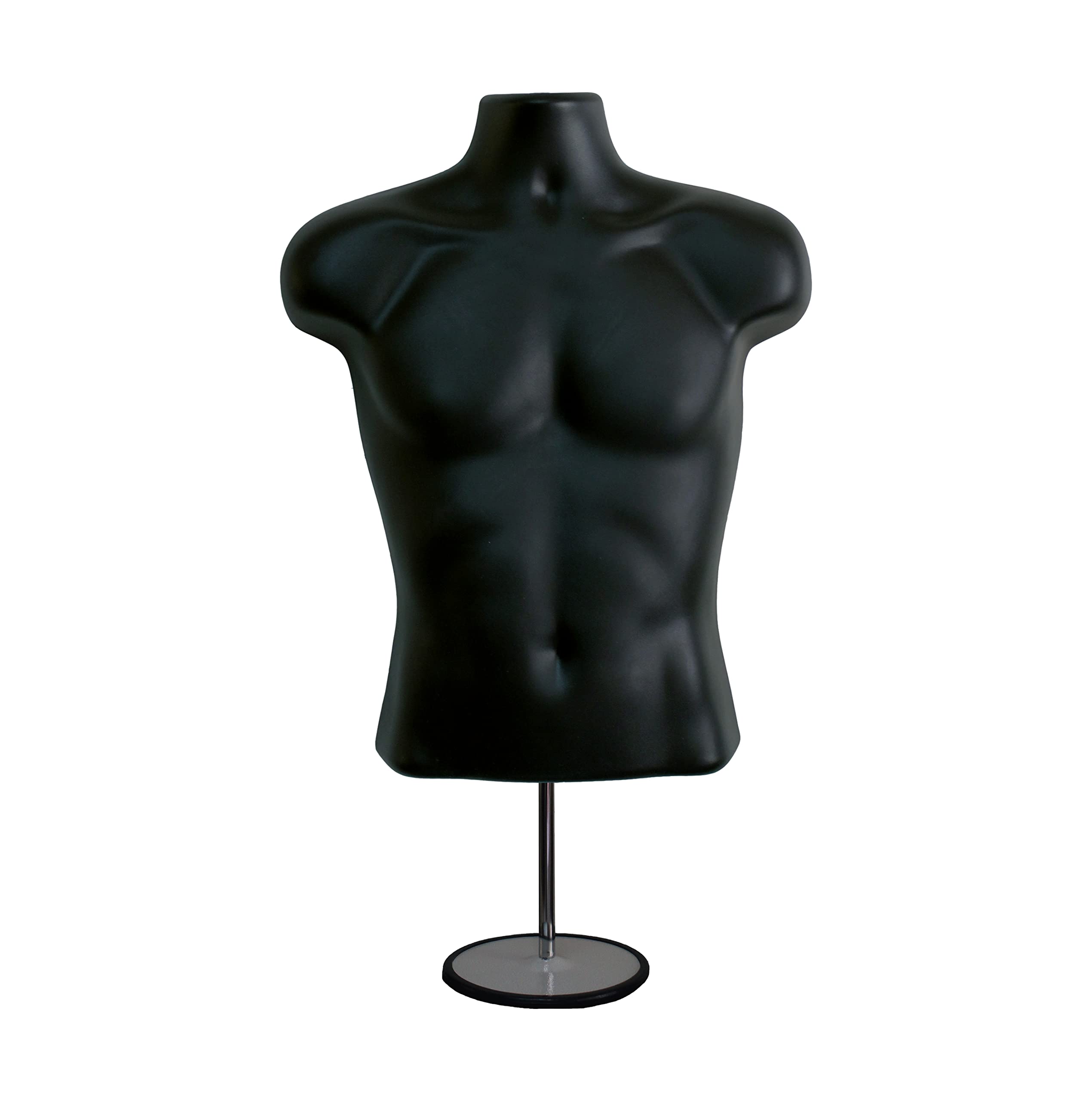 Black Male Mannequin Torso with Metal Stand & Hanging Hook - Hollow Back Design (4-Pack, Size S-M) for Clothing Display, Retail Store, Fashion Boutique & Photography Studio