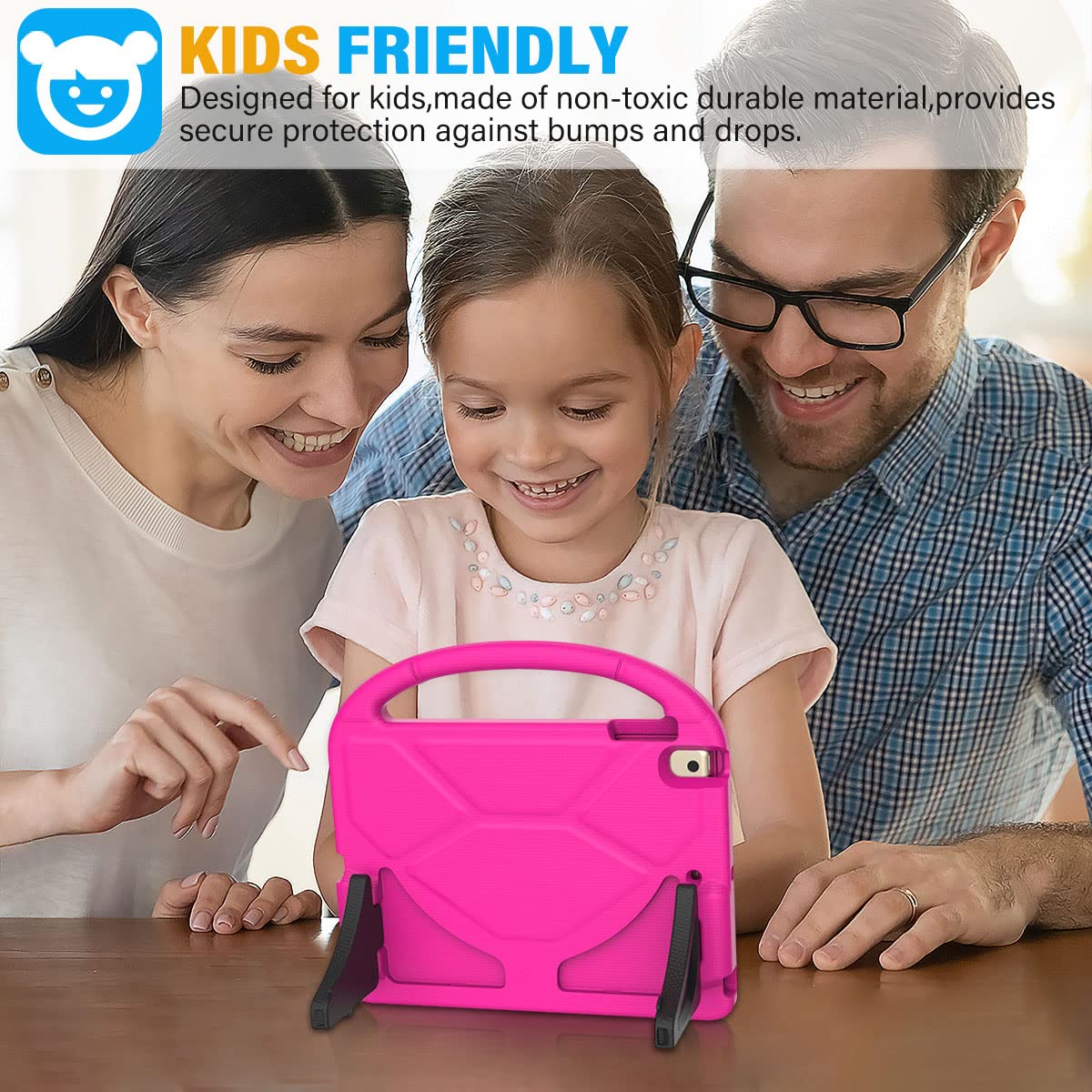 SUPLIK Kids Protective Case for iPad 5th/6th Generation (9.7 inch, 2017/2018), iPad Air 1/2 & iPad Pro 9.7 - Shockproof Cover with Built-in Screen Protector & Handle Stand - Perfect for School, Travel & Home Use (Pink)